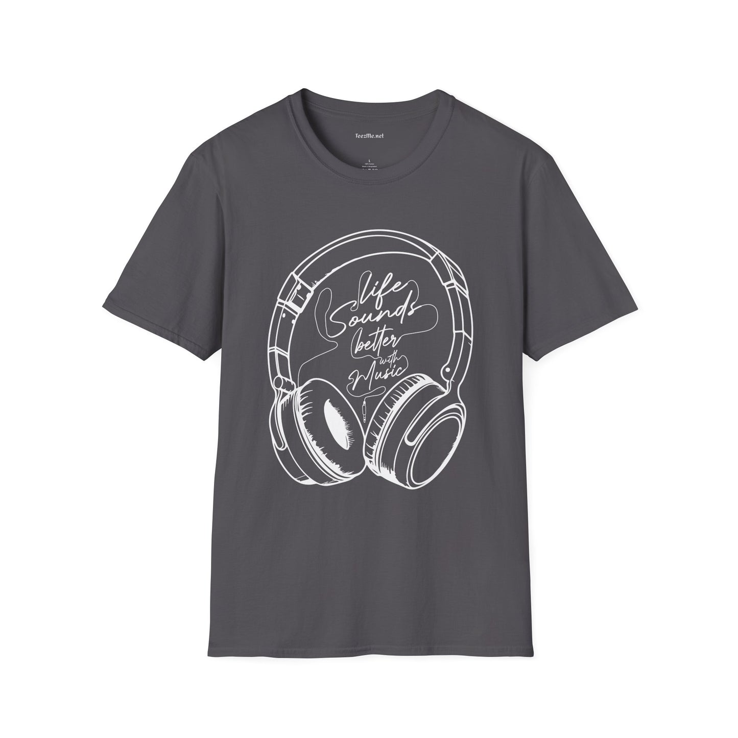 Life Sounds Better with Music (white) Unisex Softstyle T-Shirt 100% Cotton Graphic