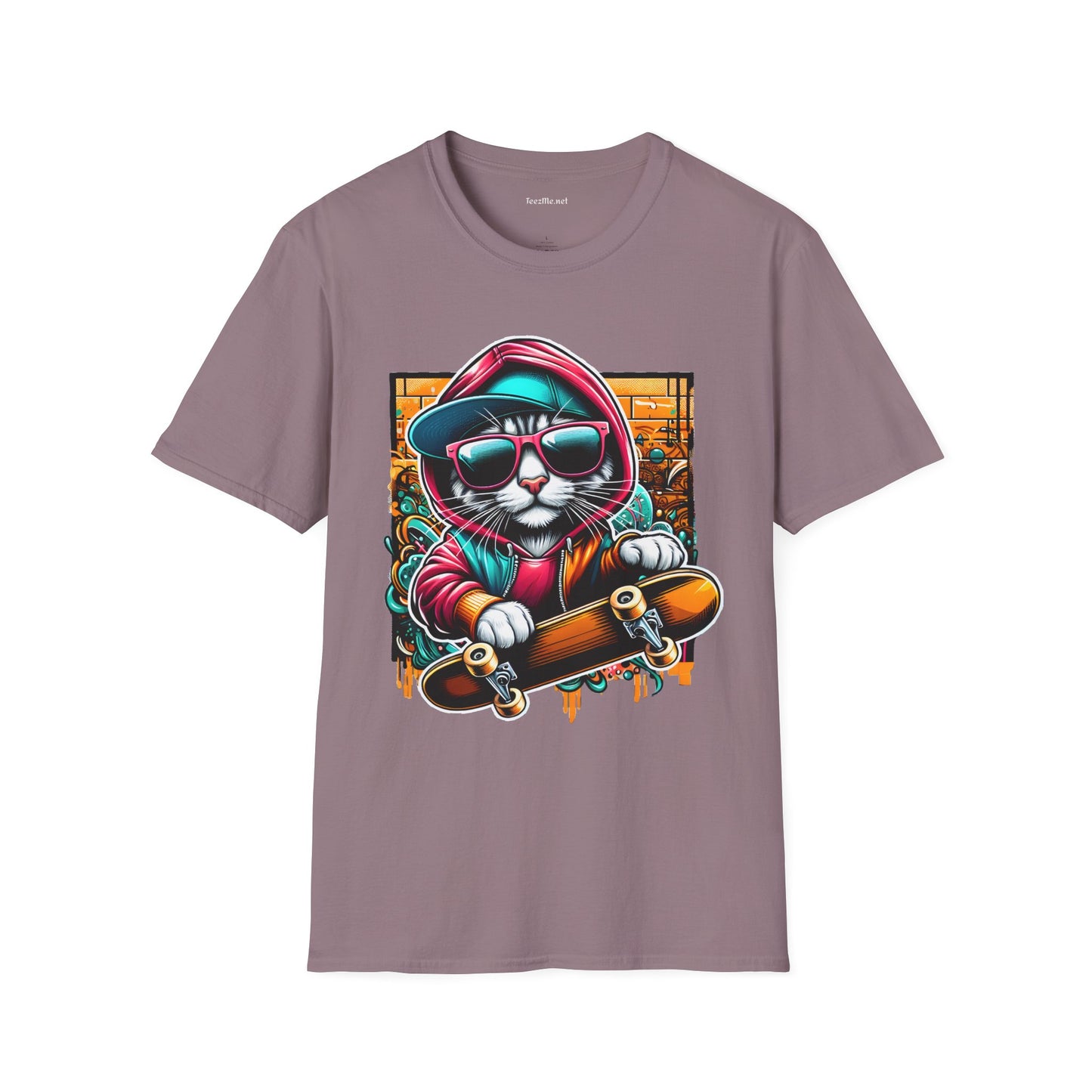 Skating Cool Cat (2) Unisex Softstyle T-Shirt 100% Cotton Graphic