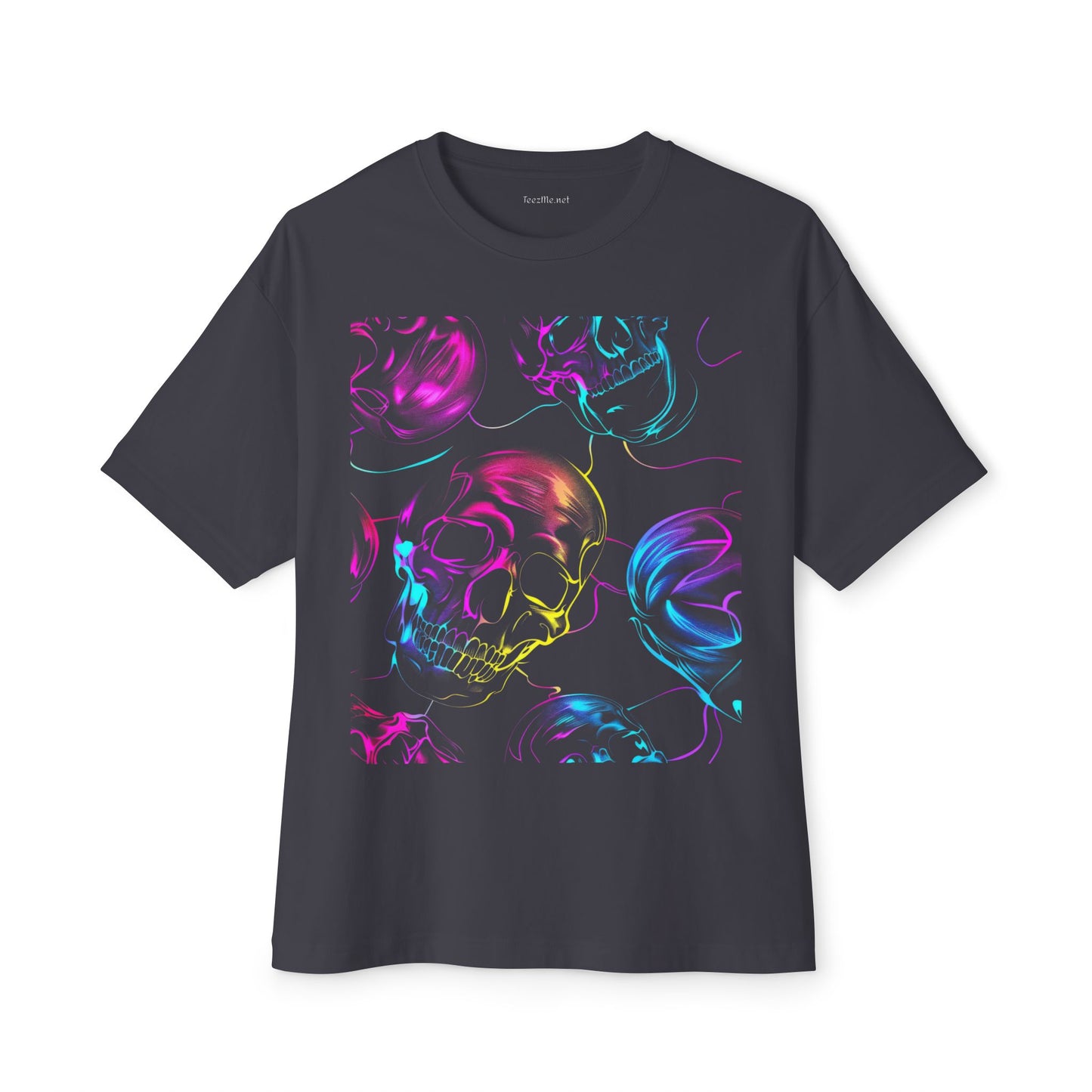 Neon Skulls - Unisex Oversized Boxy Tee Cotton Graphic