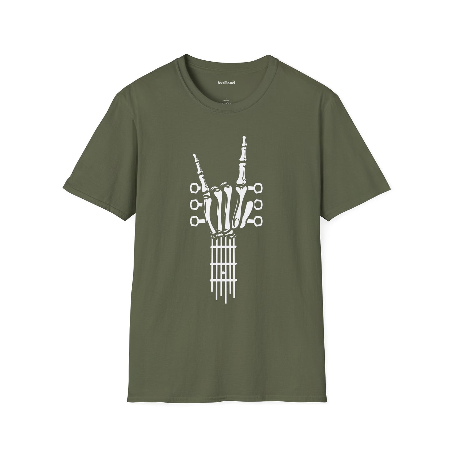Skeleton Hand with Guitar - Unisex Softstyle T-Shirt 100% Cotton Graphic