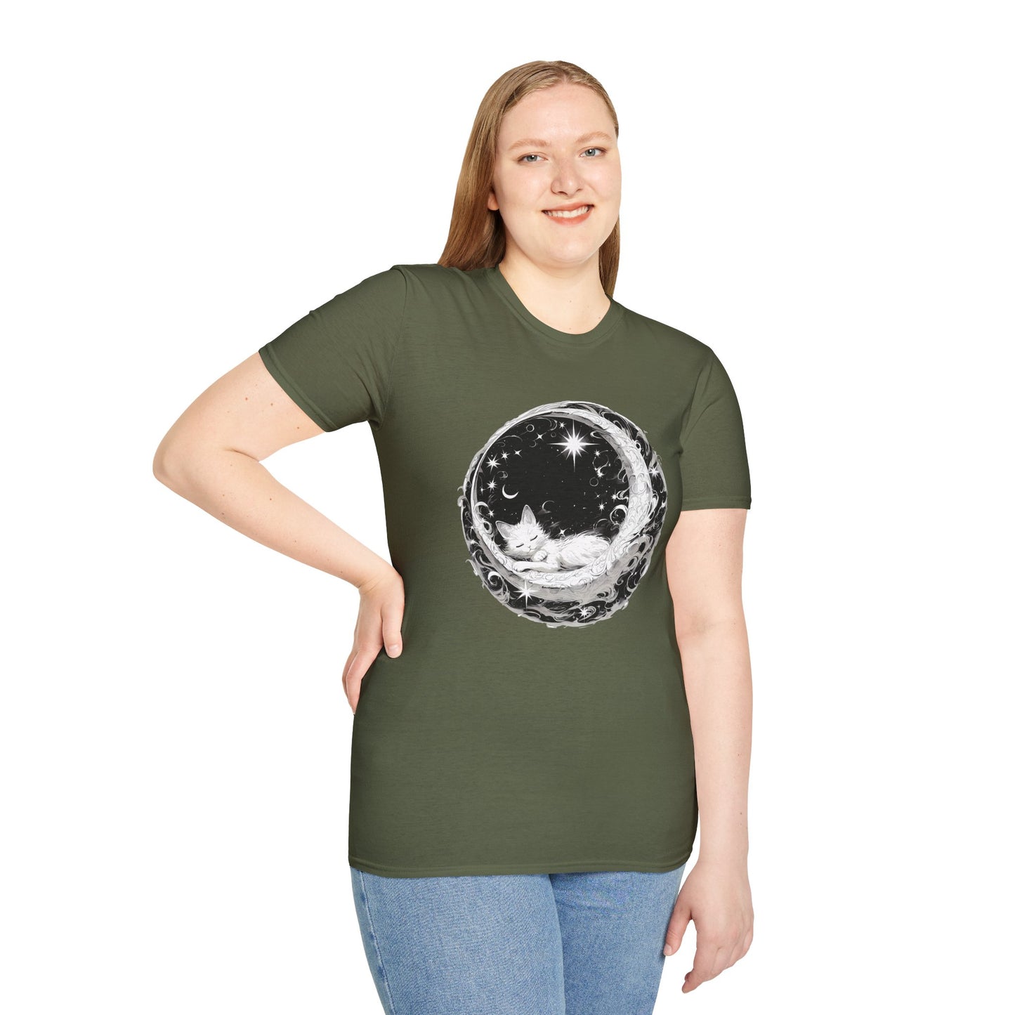 Moon Cat - Unisex Softstyle T-Shirt 100% Cotton Graphic
