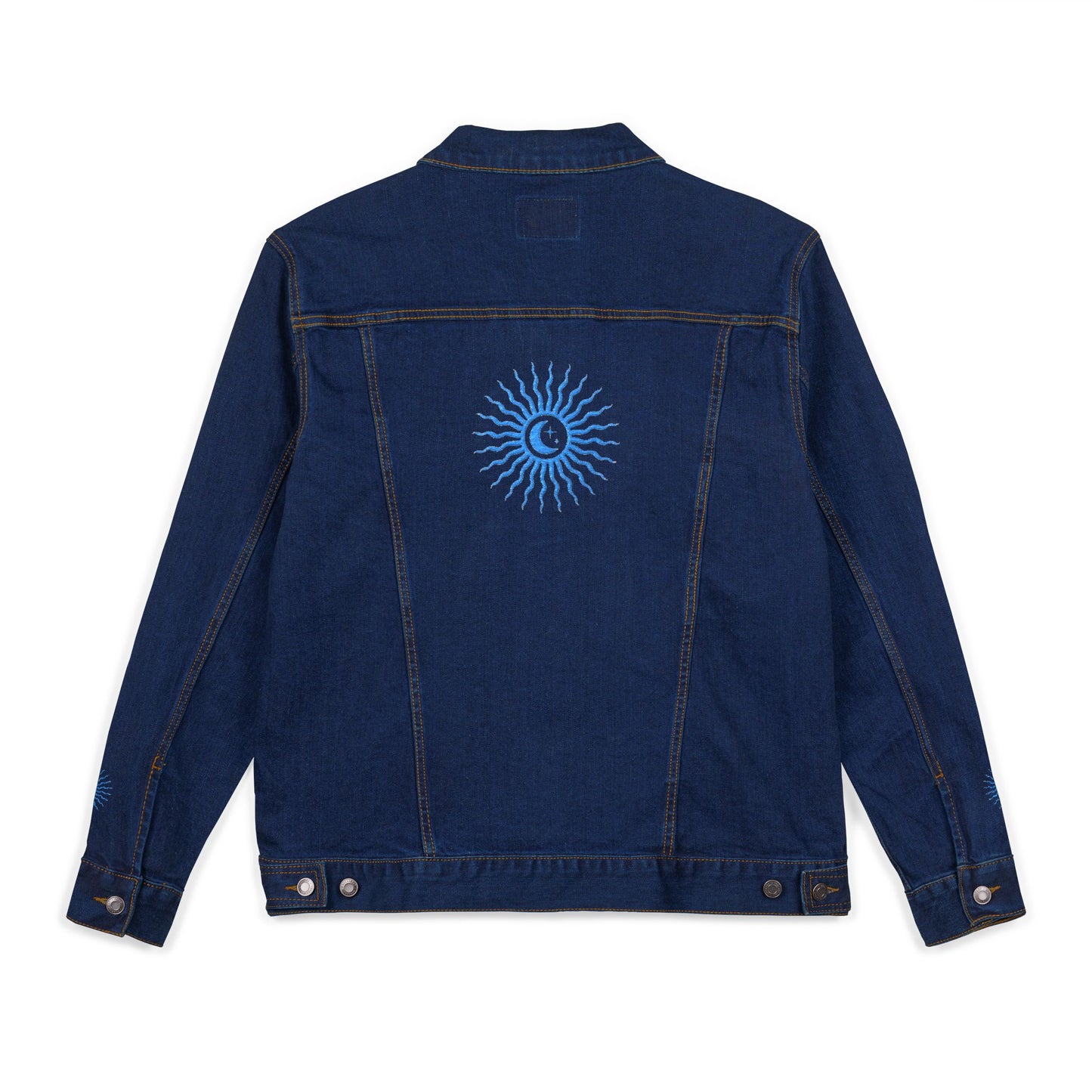 Sun and Moon Turquoise Unisex Denim Jacket (Embroidery)