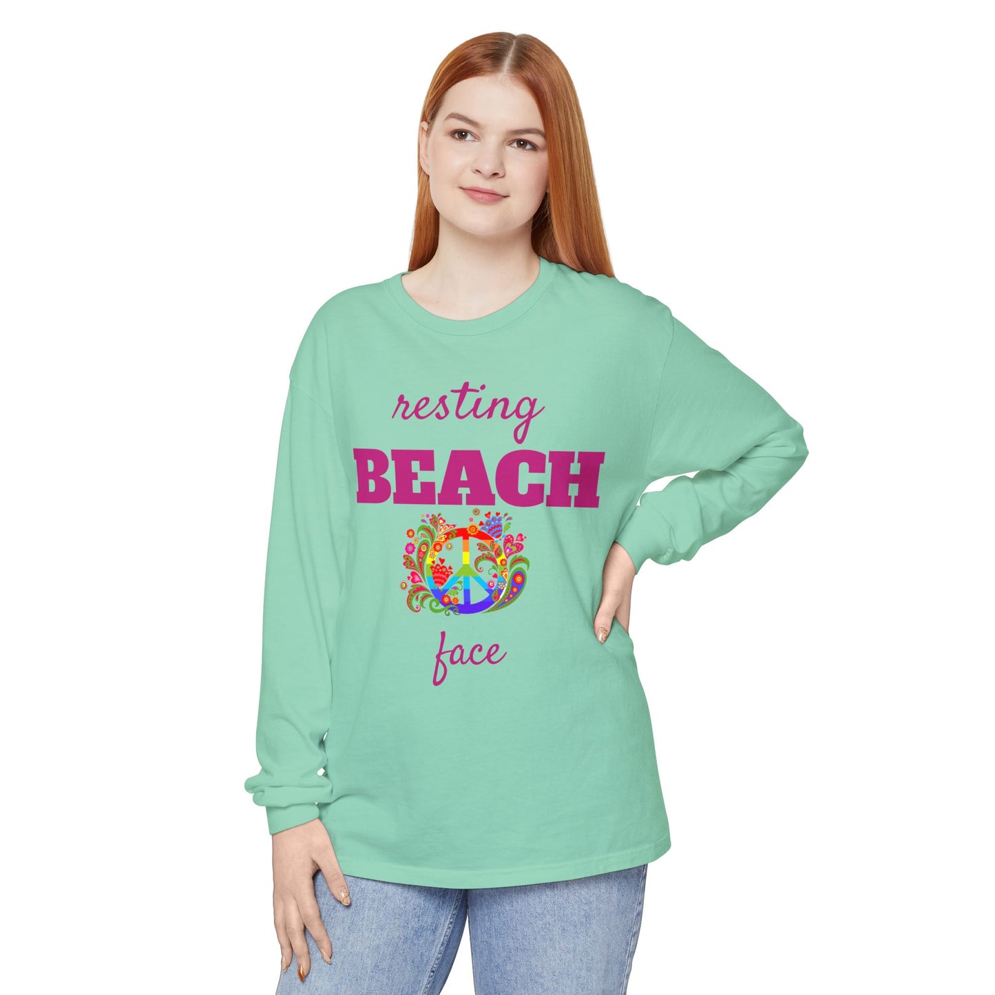 Resting Beach Face - Unisex Garment-dyed Long Sleeve T-Shirt