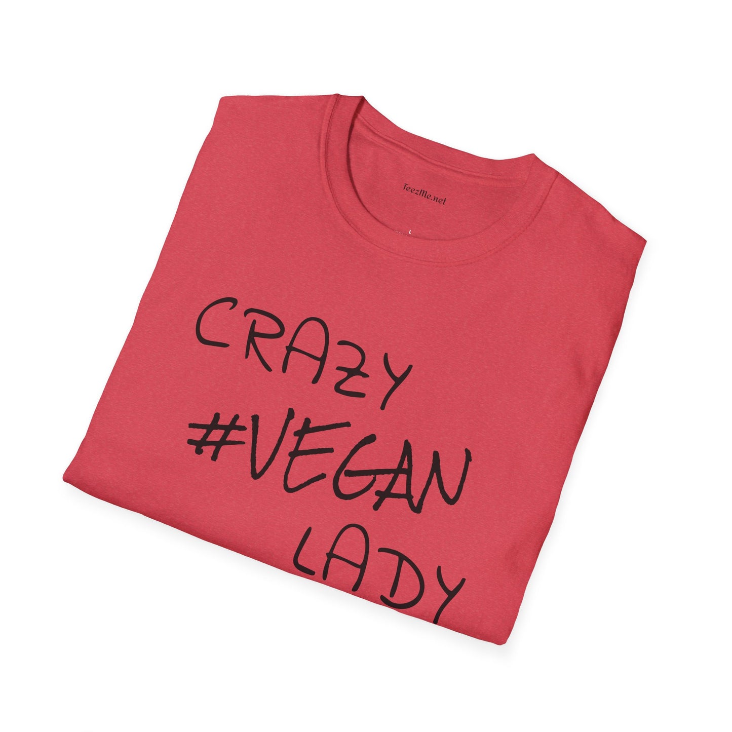 Crazy #Vegan Lady Unisex Softstyle T-Shirt 100% Cotton Graphic