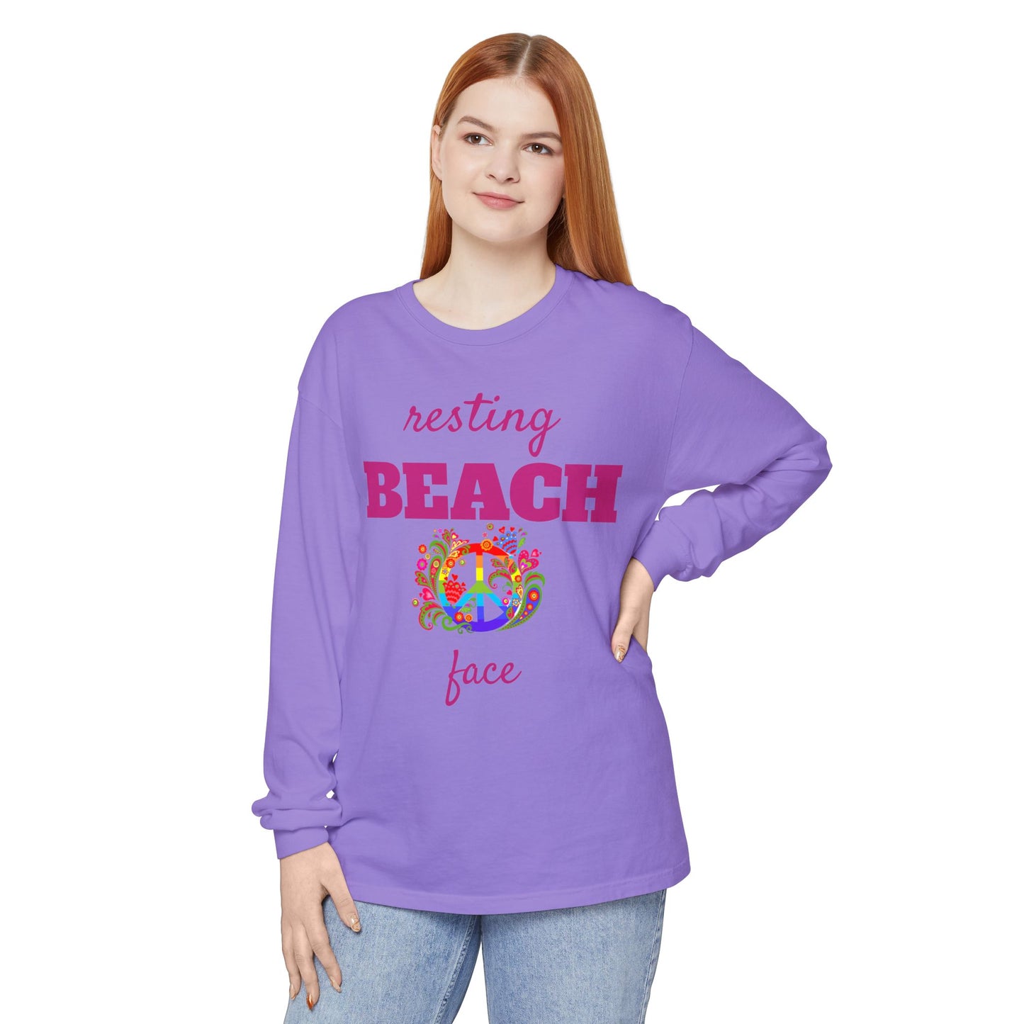 Resting Beach Face - Unisex Garment-dyed Long Sleeve T-Shirt