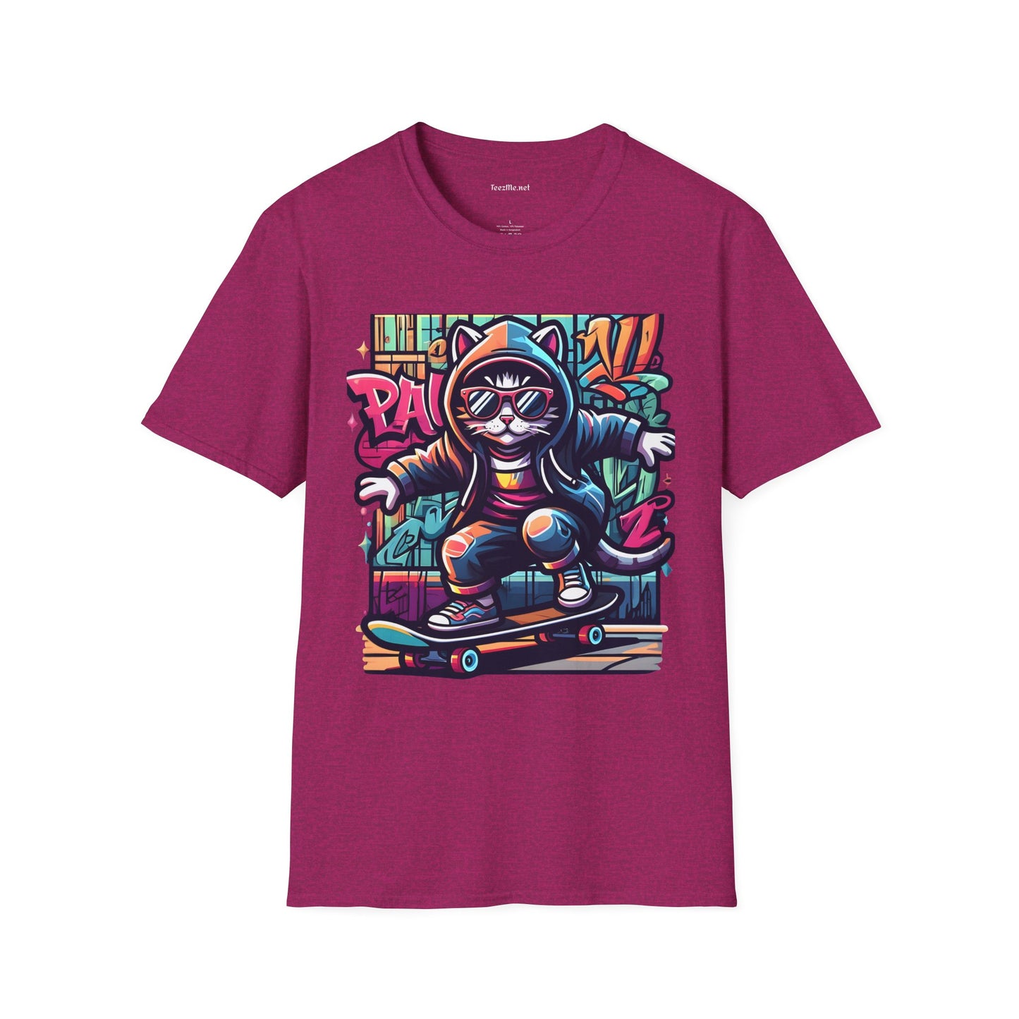 Skating Cool Cat (1) Unisex Softstyle T-Shirt 100% Cotton Graphic