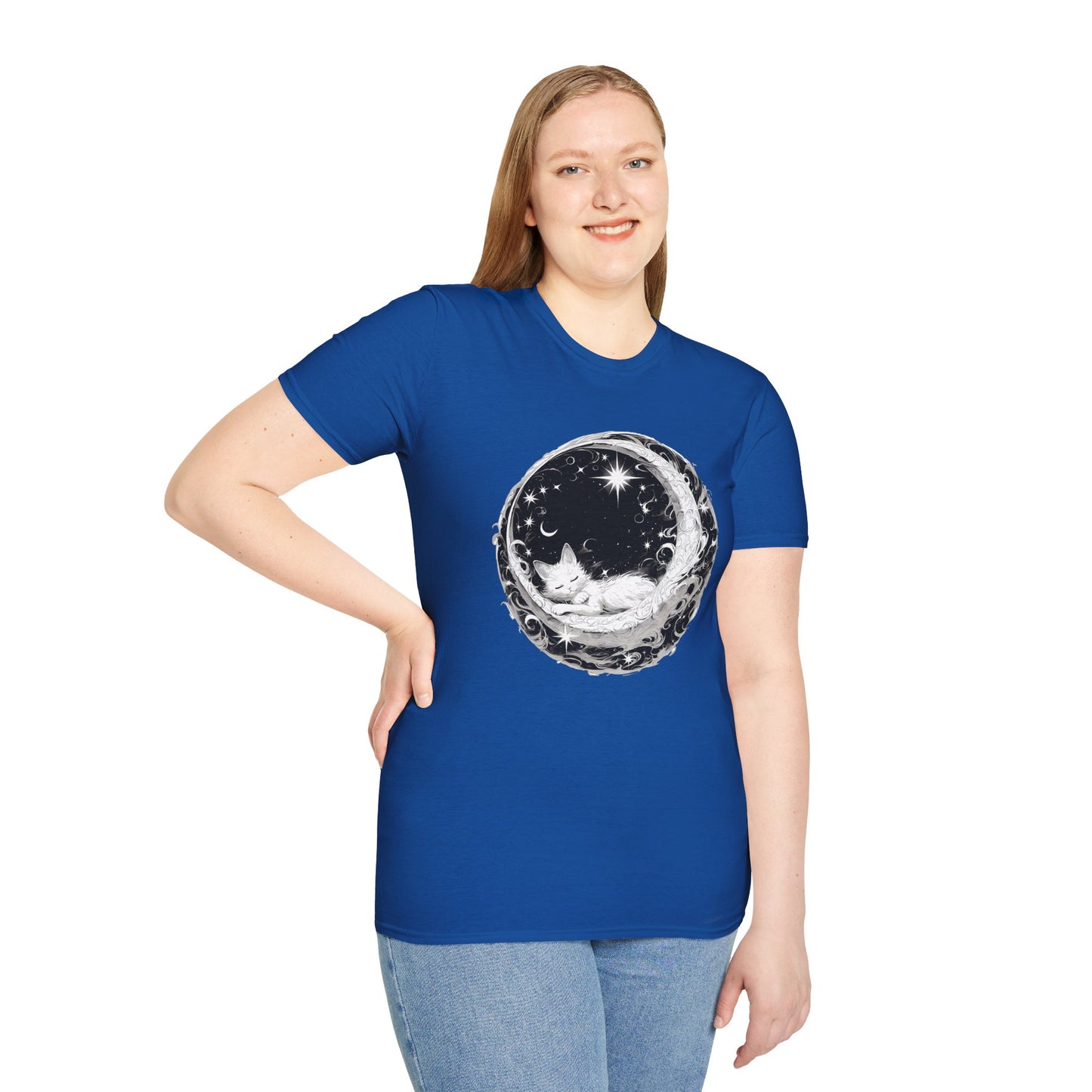 Moon Cat - Unisex Softstyle T-Shirt 100% Cotton Graphic