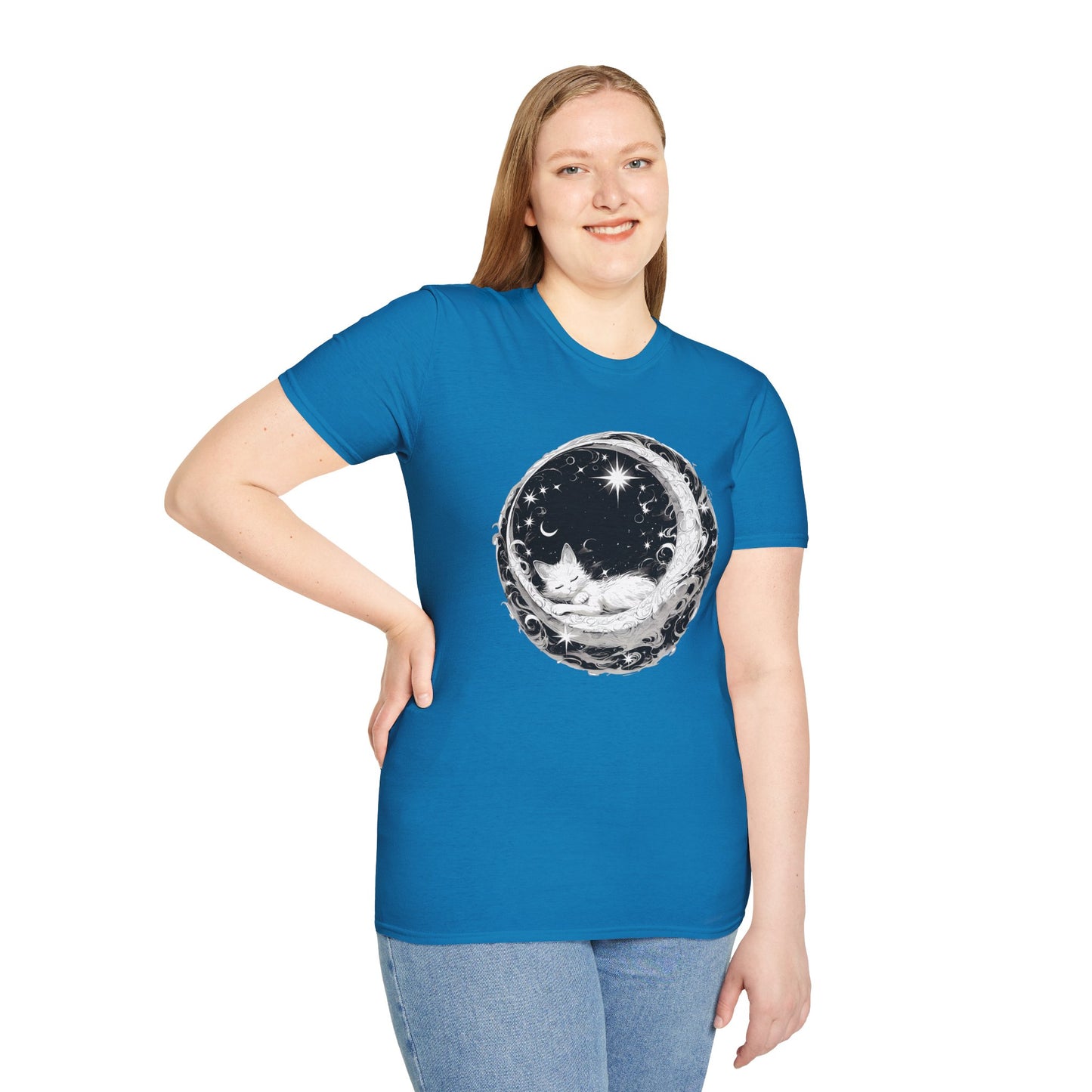 Moon Cat - Unisex Softstyle T-Shirt 100% Cotton Graphic