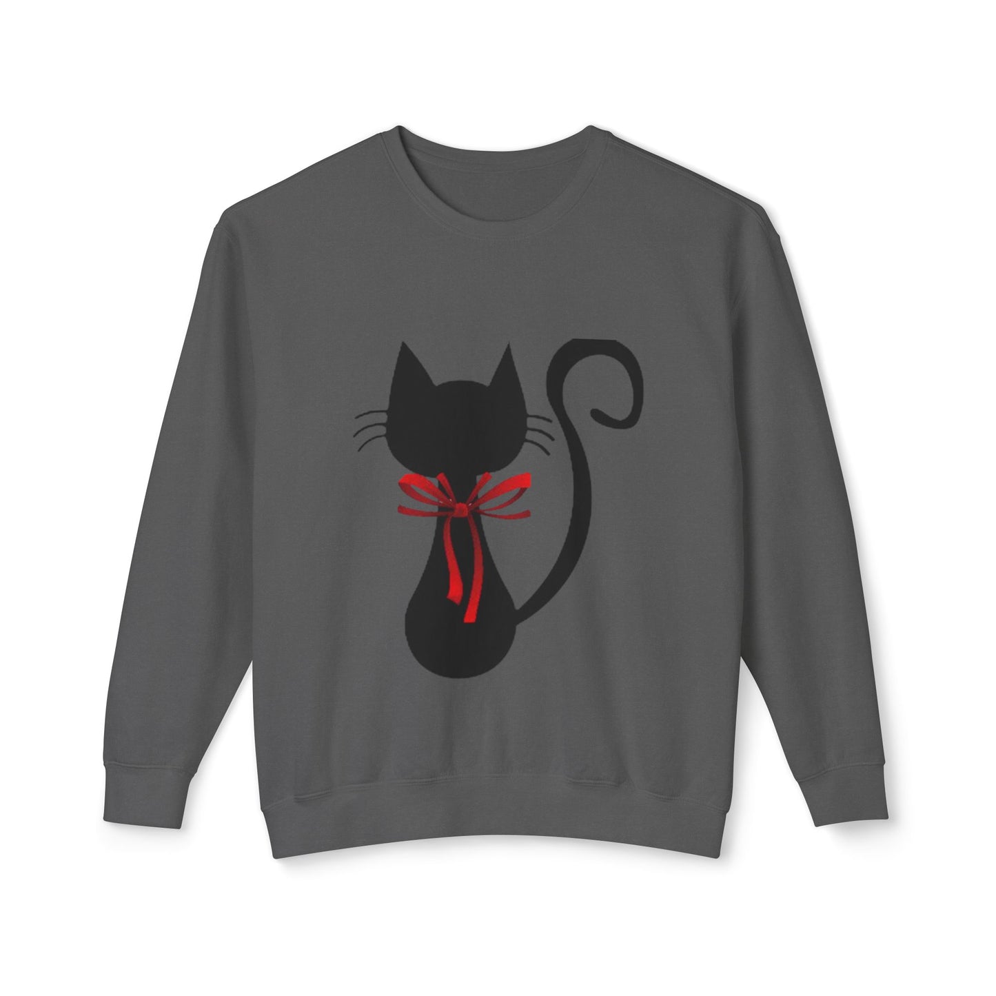 Cat with red bow - Unisex Lightweight Crewneck Sweatshirt