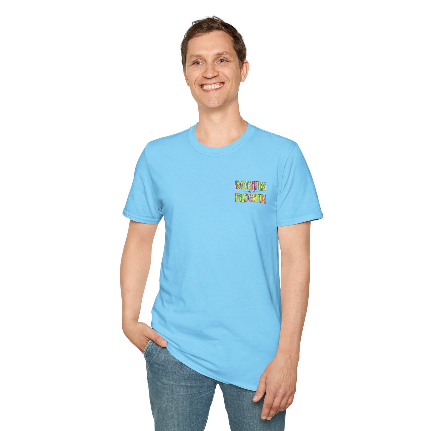 Boatin and Floatin (pocket size) - Unisex Softstyle T-Shirt 100% Cotton Graphic