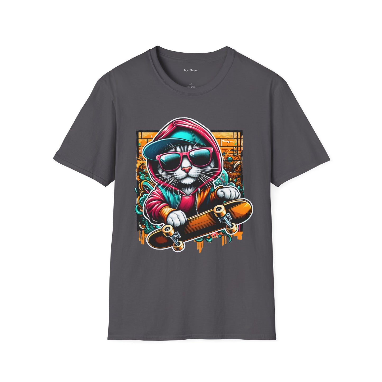 Skating Cool Cat (2) Unisex Softstyle T-Shirt 100% Cotton Graphic
