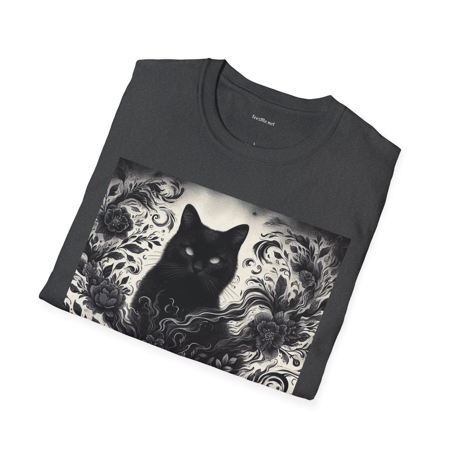 Black Cat Floral -Shirt 100% Cotton Graphic