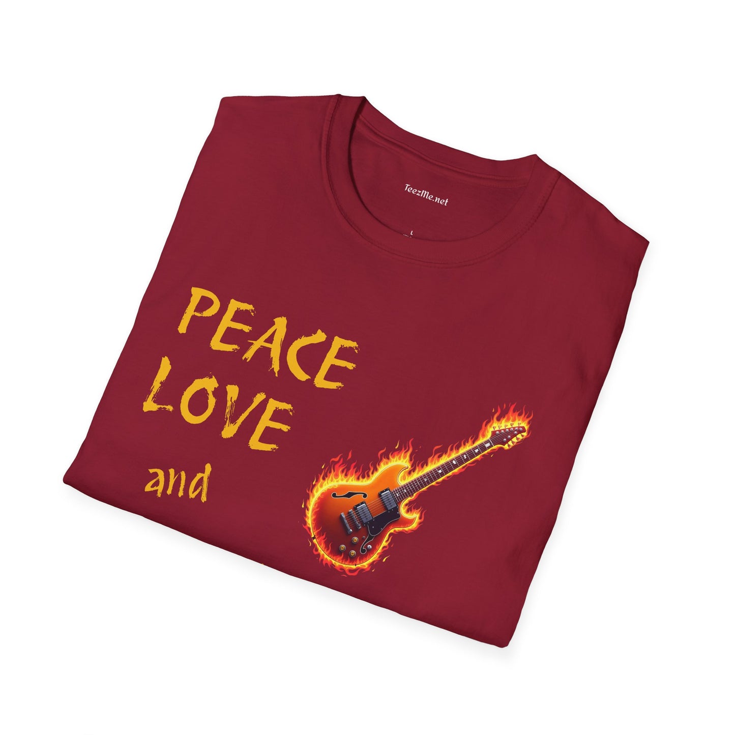 Peace Love and Rock'n Roll - Unisex Softstyle T-Shirt 100% Cotton Graphic