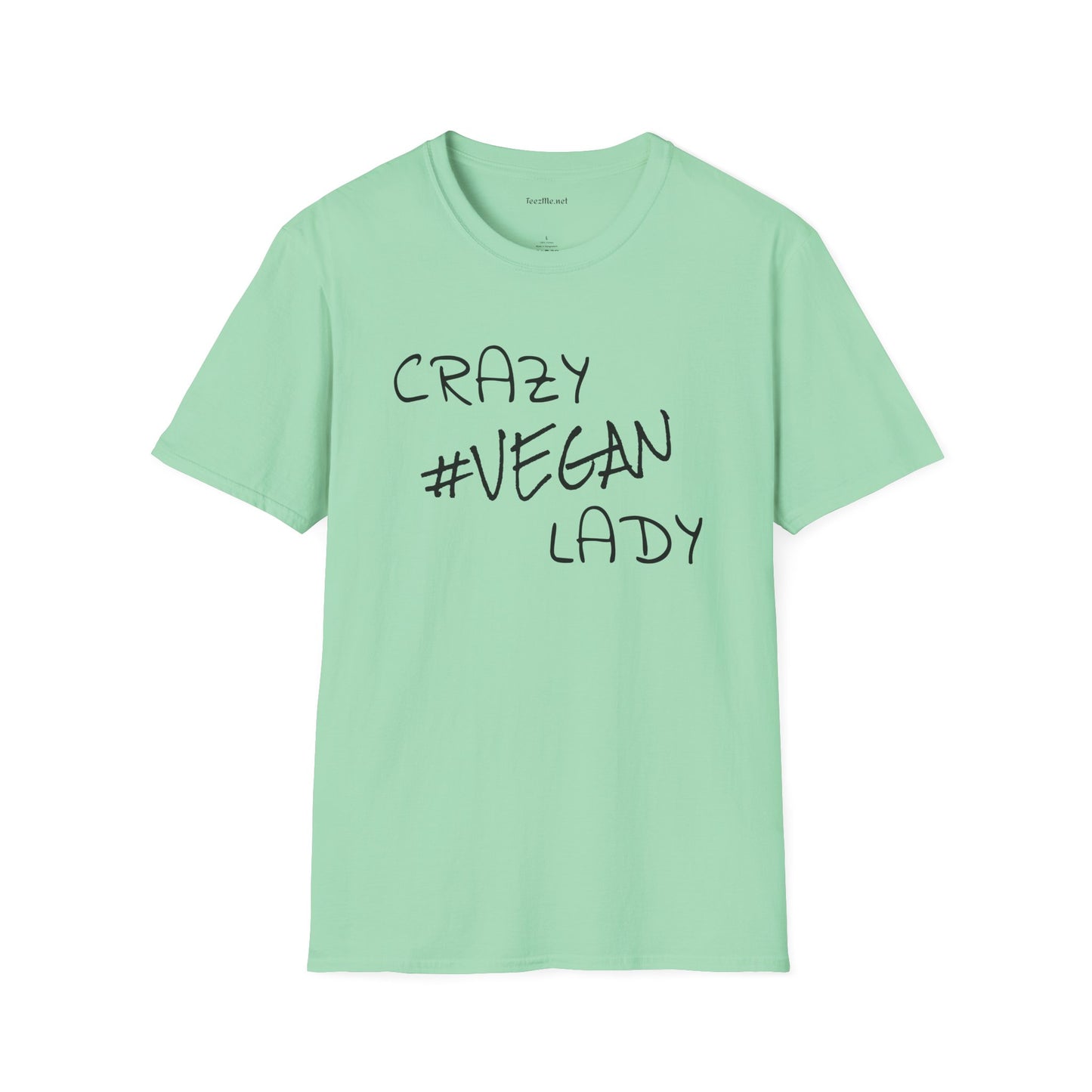 Crazy #Vegan Lady Unisex Softstyle T-Shirt 100% Cotton Graphic
