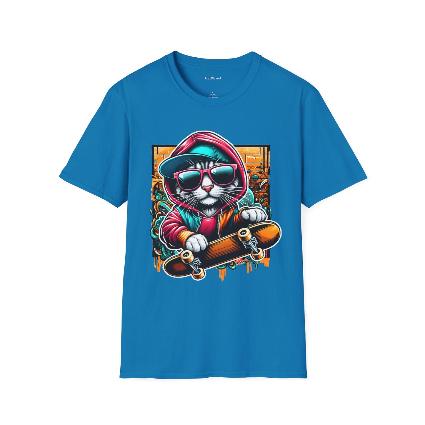 Skating Cool Cat (2) Unisex Softstyle T-Shirt 100% Cotton Graphic