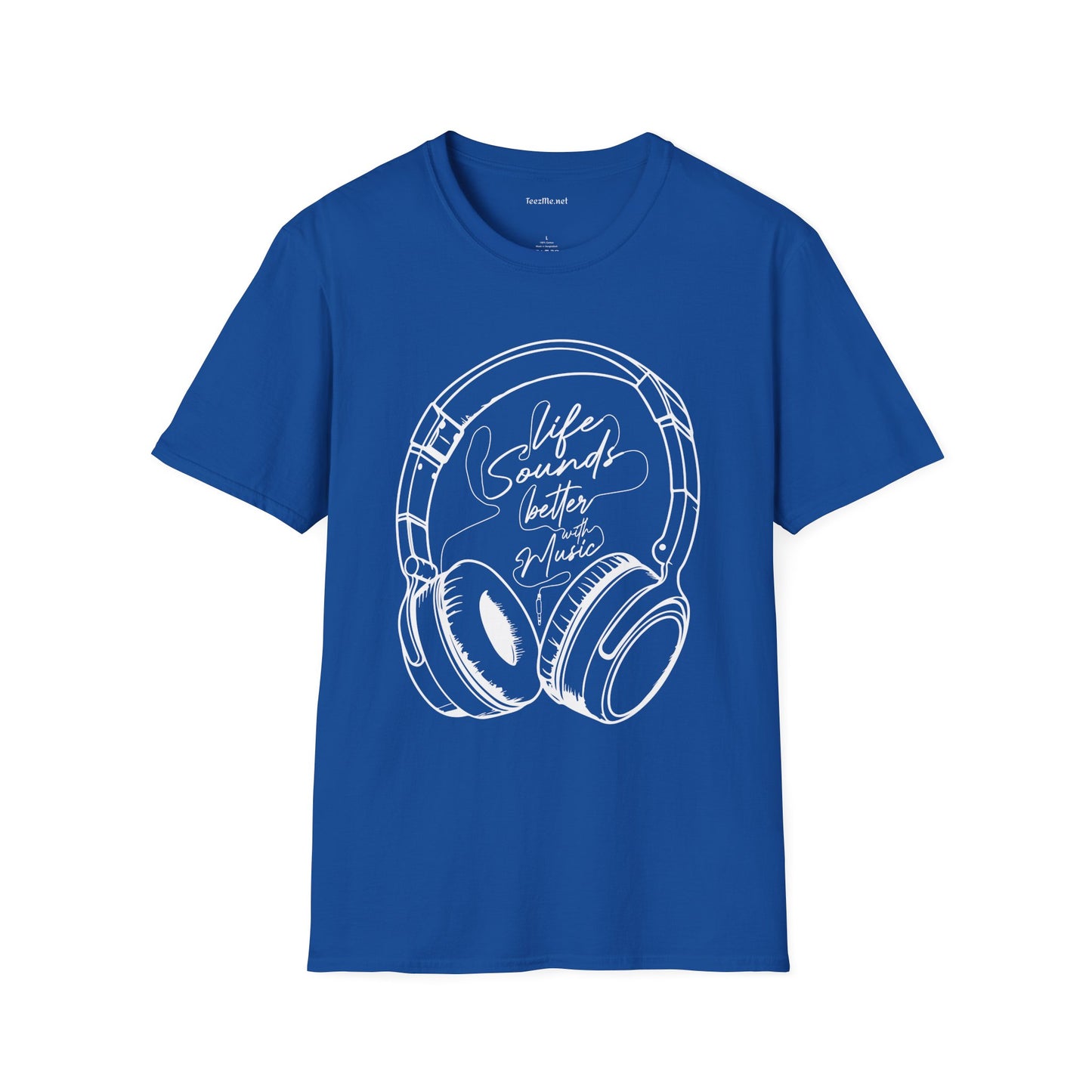 Life Sounds Better with Music (white) Unisex Softstyle T-Shirt 100% Cotton Graphic