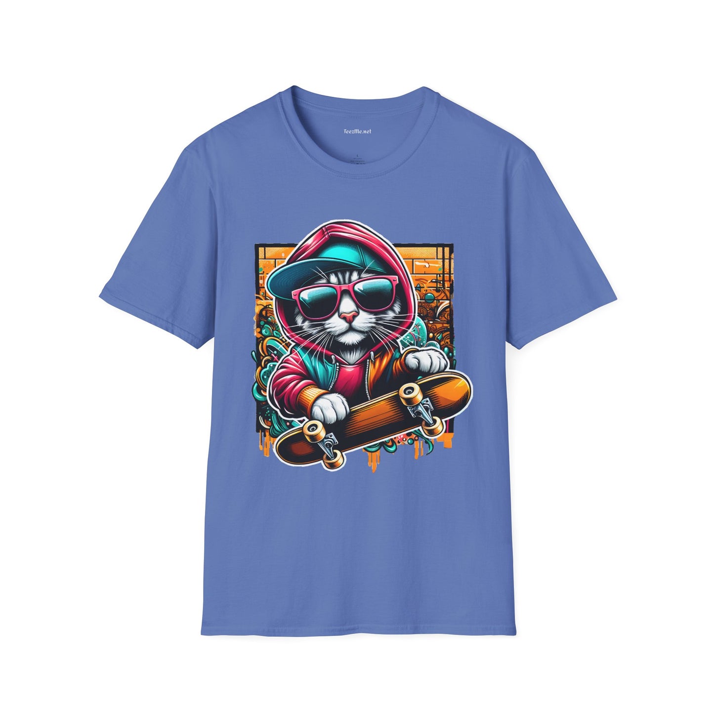 Skating Cool Cat (2) Unisex Softstyle T-Shirt 100% Cotton Graphic
