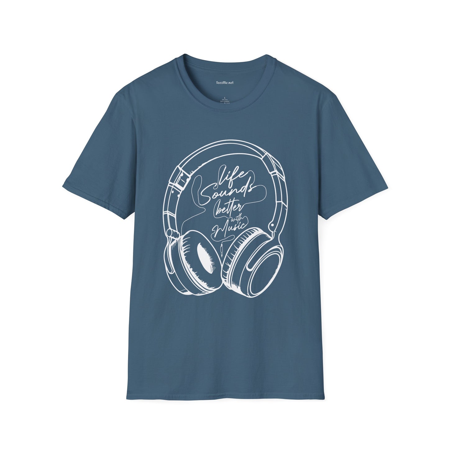 Life Sounds Better with Music (white) Unisex Softstyle T-Shirt 100% Cotton Graphic