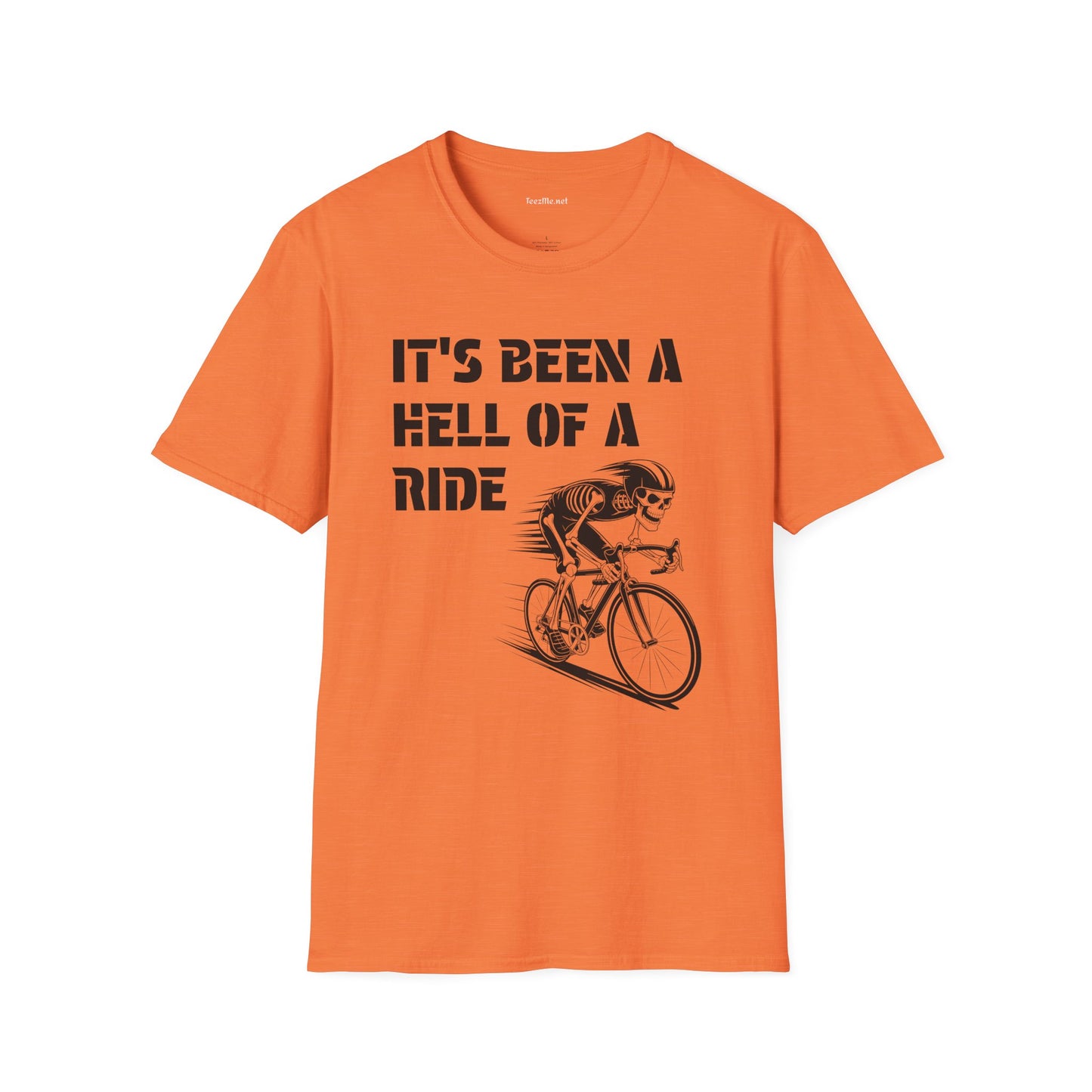 It's been a Hell of a Ride (skeleton on bicycle) Unisex Softstyle T-Shirt 100% Cotton Graphic