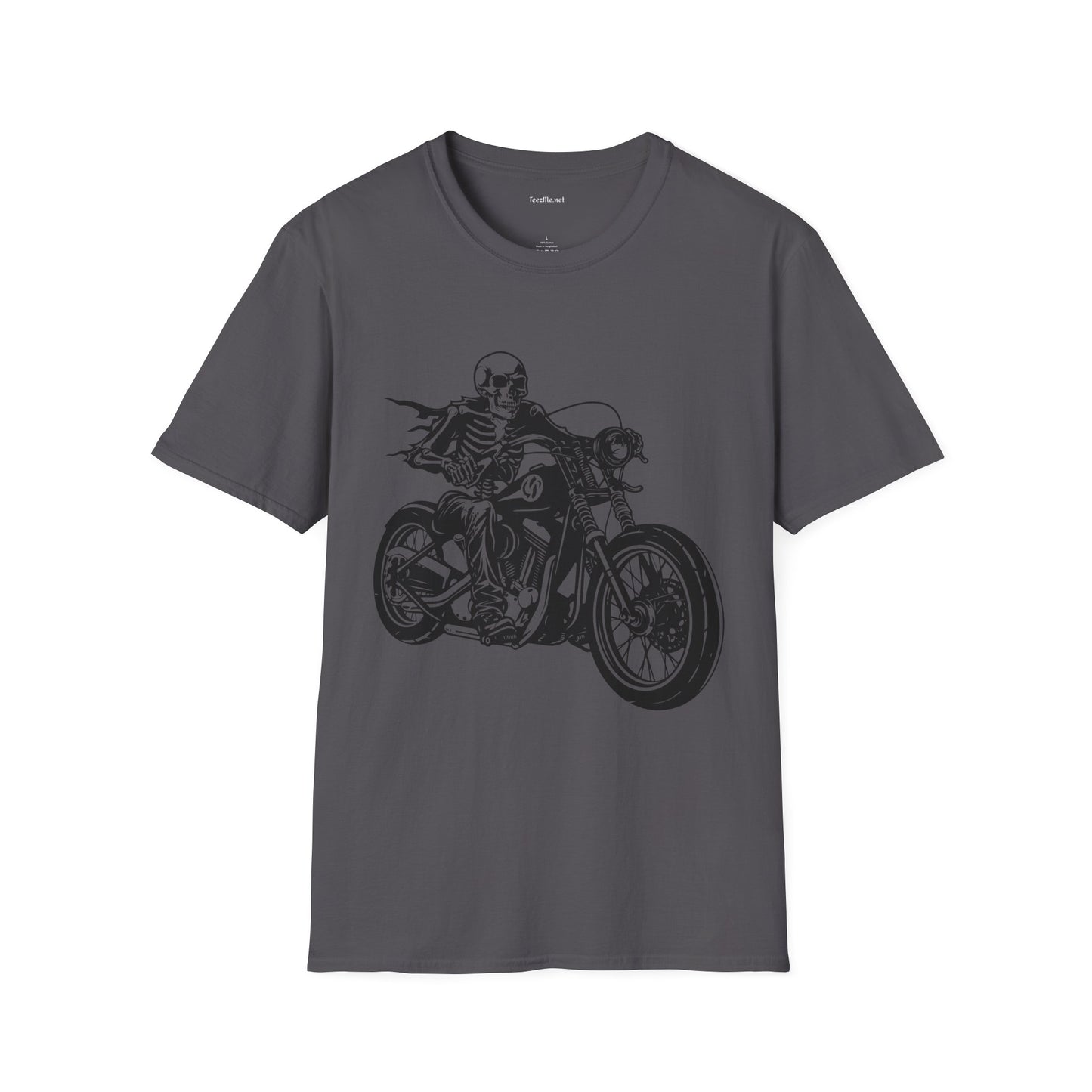 Skeleton Riding a Motorcycle Unisex Softstyle T-Shirt 100% Cotton Graphic
