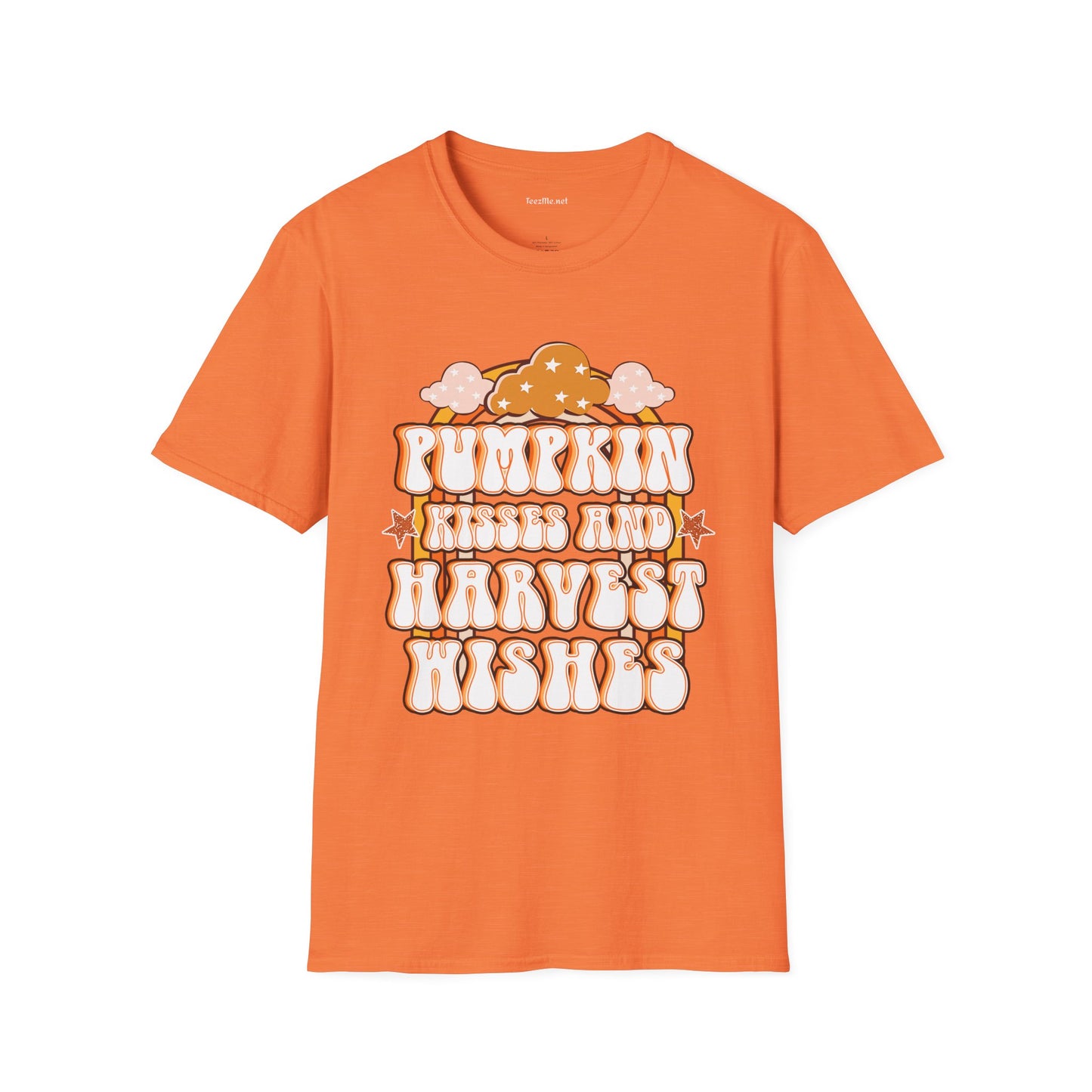 Pumpkin Kisses and Harvest Wishes 01 Unisex Soft T-Shirt 100% Cotton Graphic