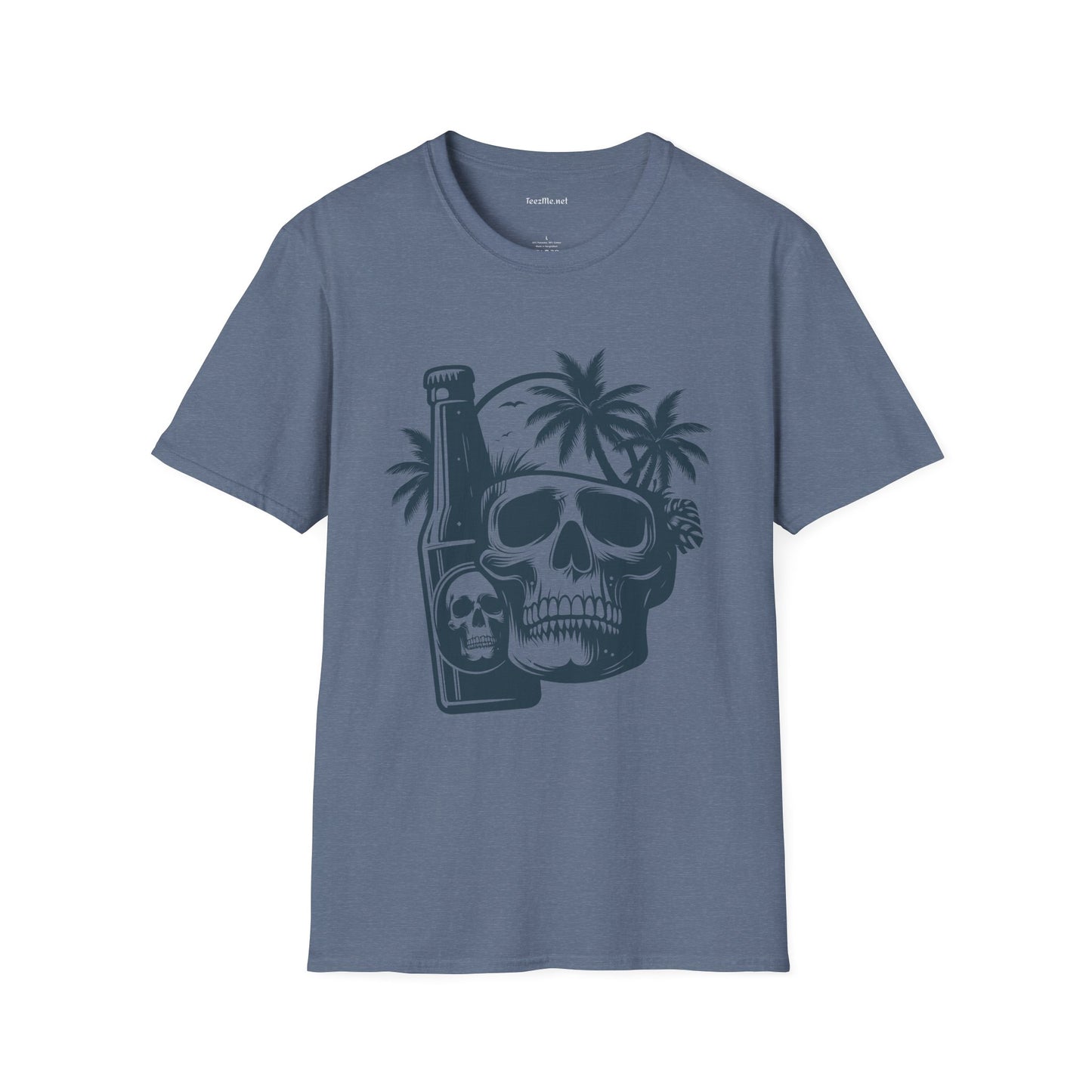 Skull with Beer 01 Unisex Softstyle T-Shirt 100% Cotton