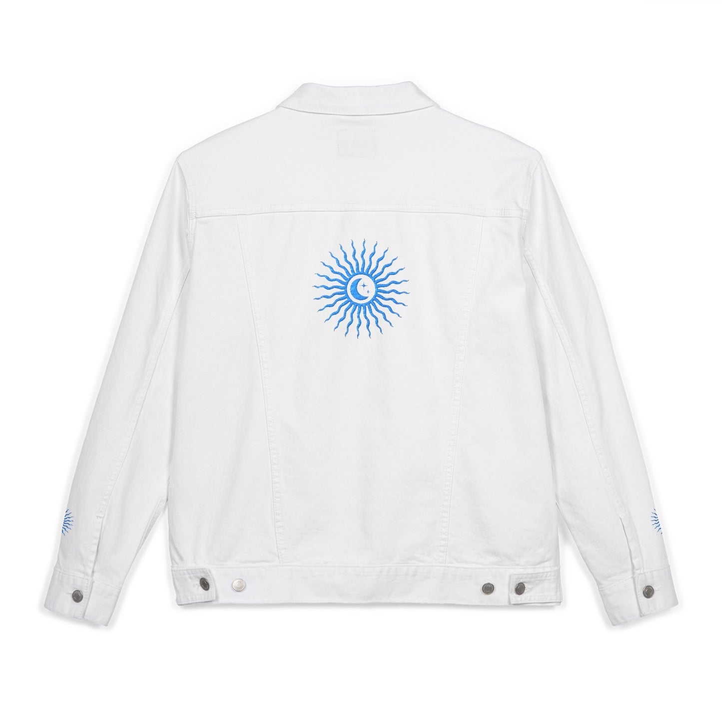 Sun and Moon Turquoise Unisex Denim Jacket (Embroidery)