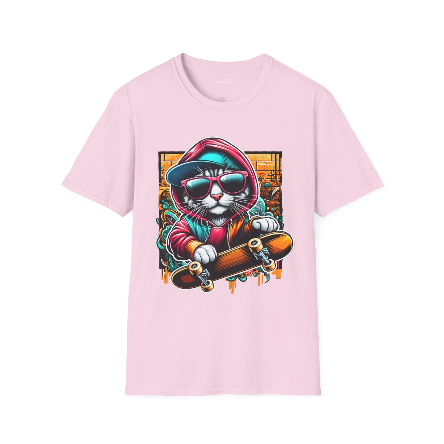 Skating Cool Cat (2) Unisex Softstyle T-Shirt 100% Cotton Graphic