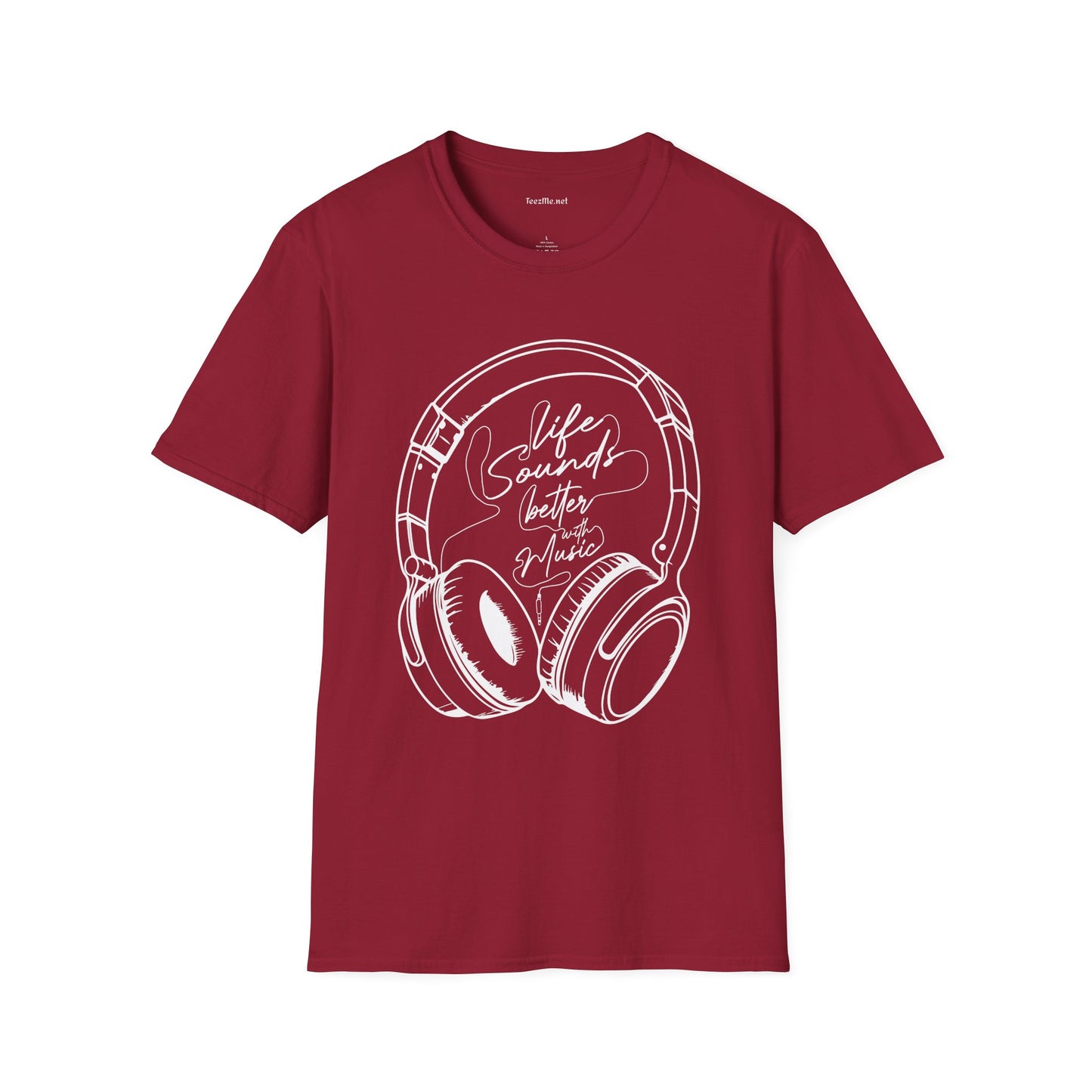 Life Sounds Better with Music (white) Unisex Softstyle T-Shirt 100% Cotton Graphic
