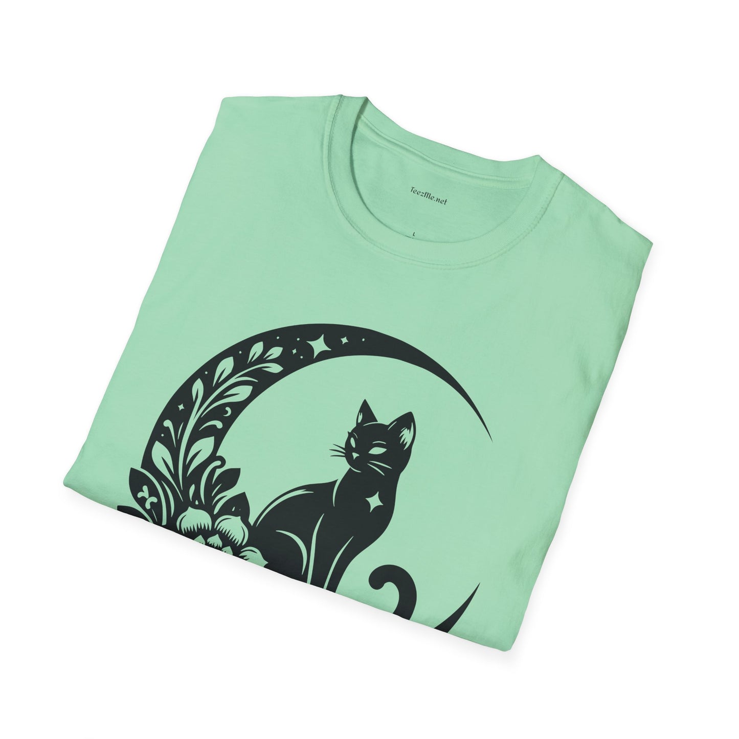 Crescent Moon Star Cat - Unisex Softstyle T-Shirt 100% Cotton Graphic