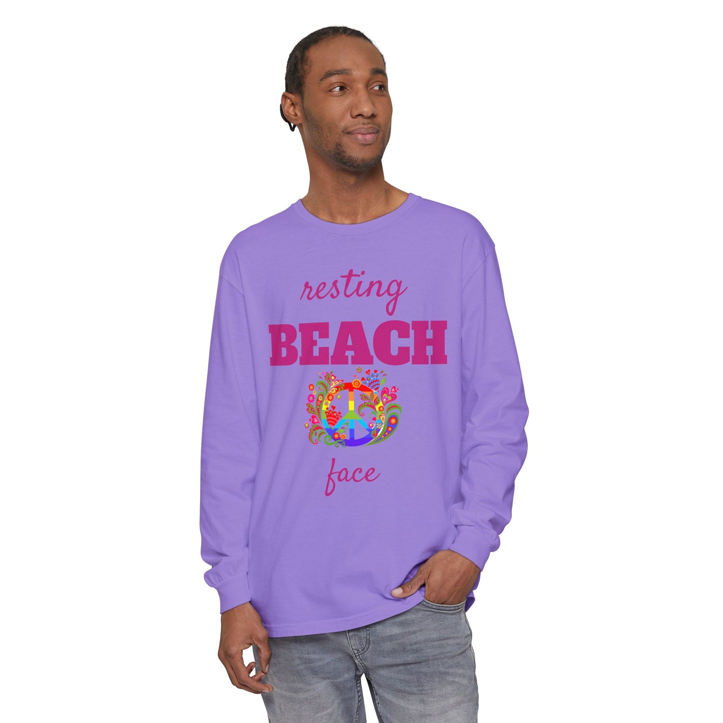 Resting Beach Face - Unisex Garment-dyed Long Sleeve T-Shirt
