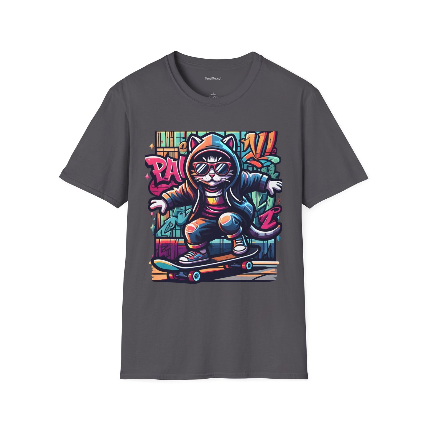 Skating Cool Cat (1) Unisex Softstyle T-Shirt 100% Cotton Graphic