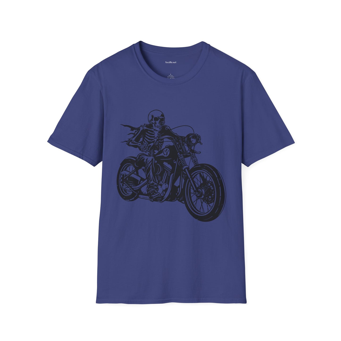 Skeleton Riding a Motorcycle Unisex Softstyle T-Shirt 100% Cotton Graphic