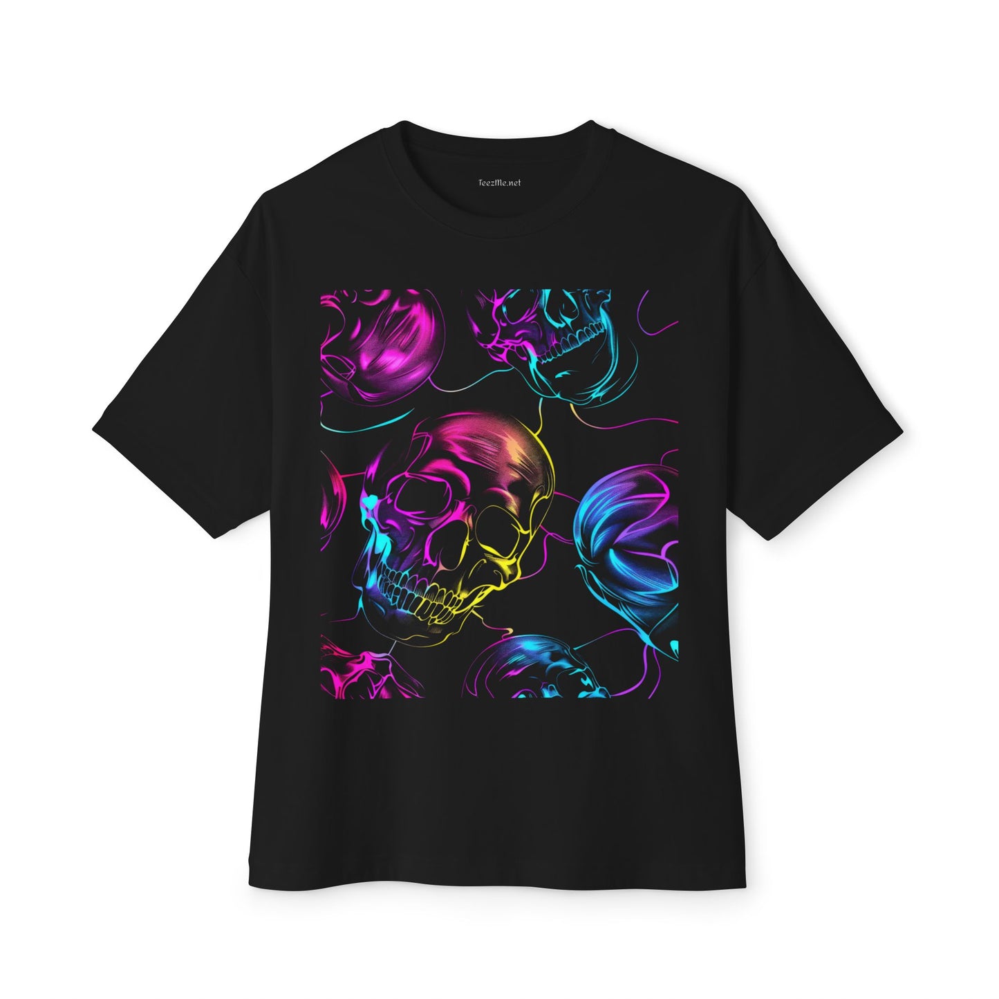 Neon Skulls - Unisex Oversized Boxy Tee Cotton Graphic