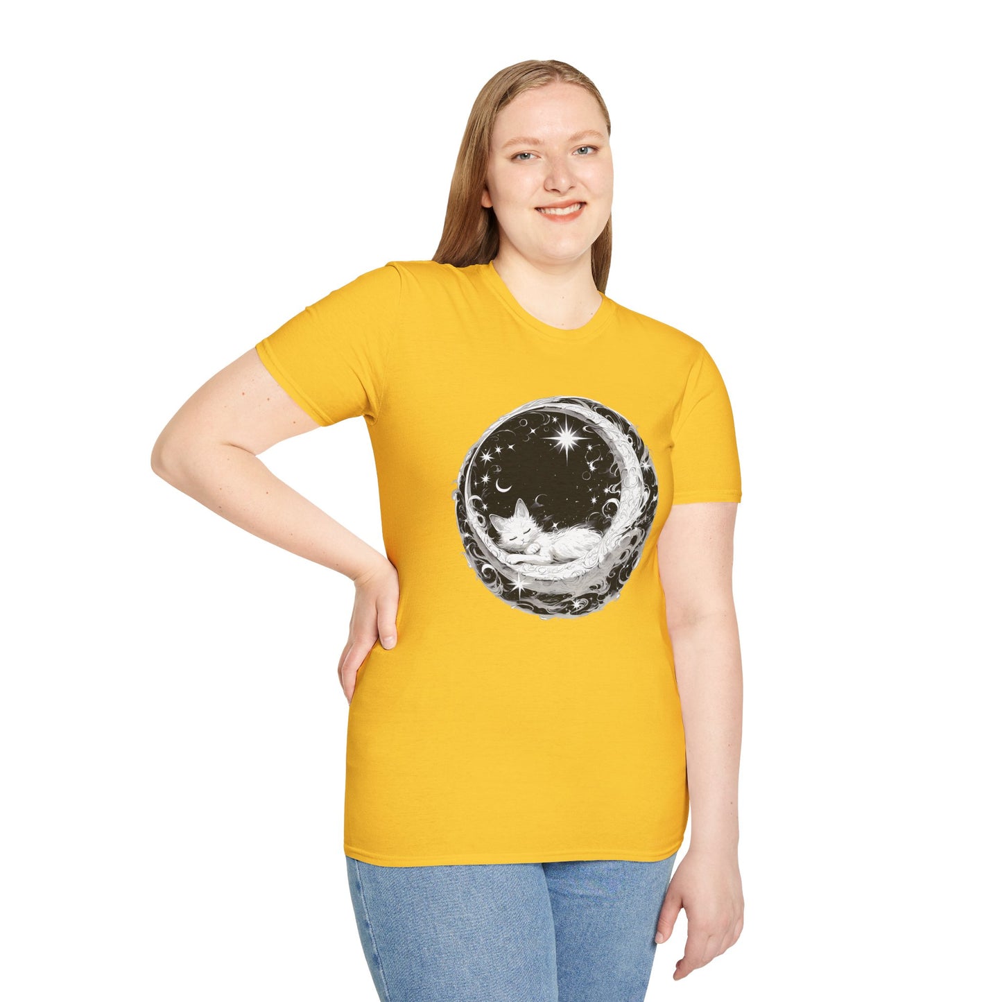 Moon Cat - Unisex Softstyle T-Shirt 100% Cotton Graphic