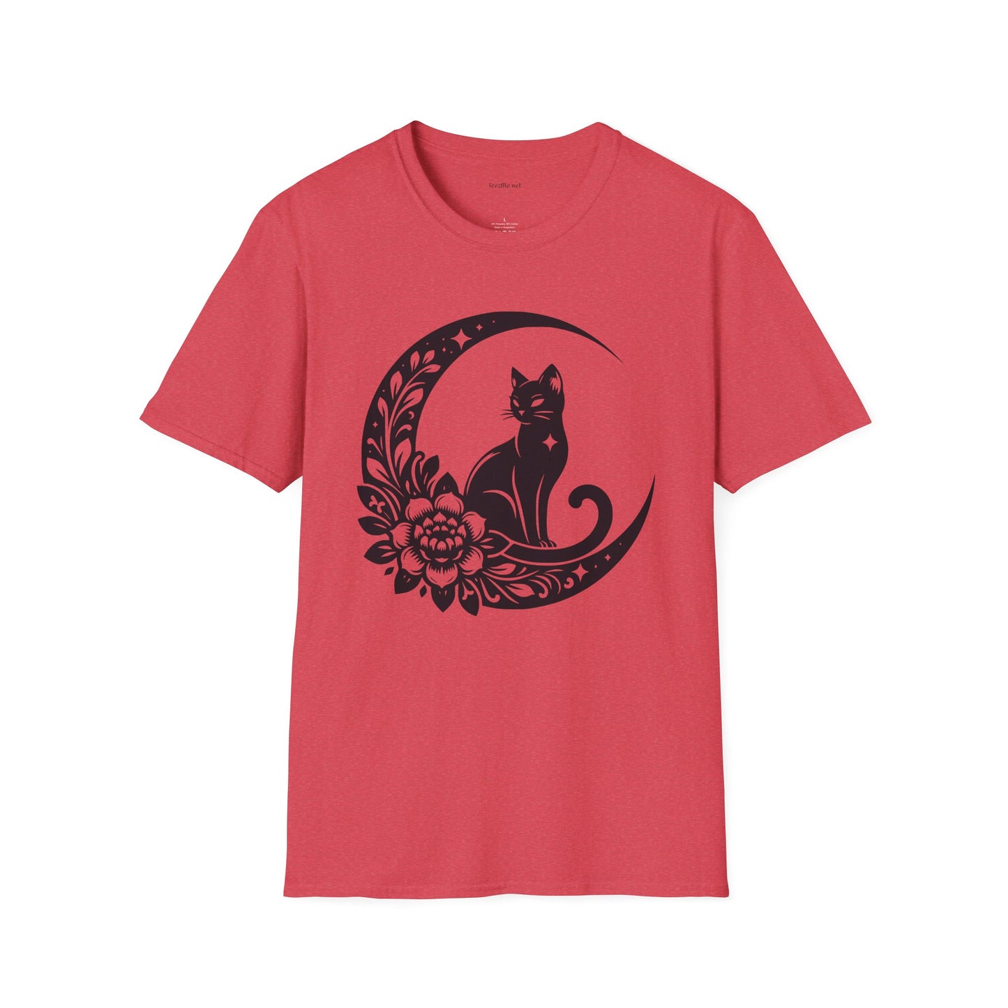 Crescent Moon Star Cat - Unisex Softstyle T-Shirt 100% Cotton Graphic