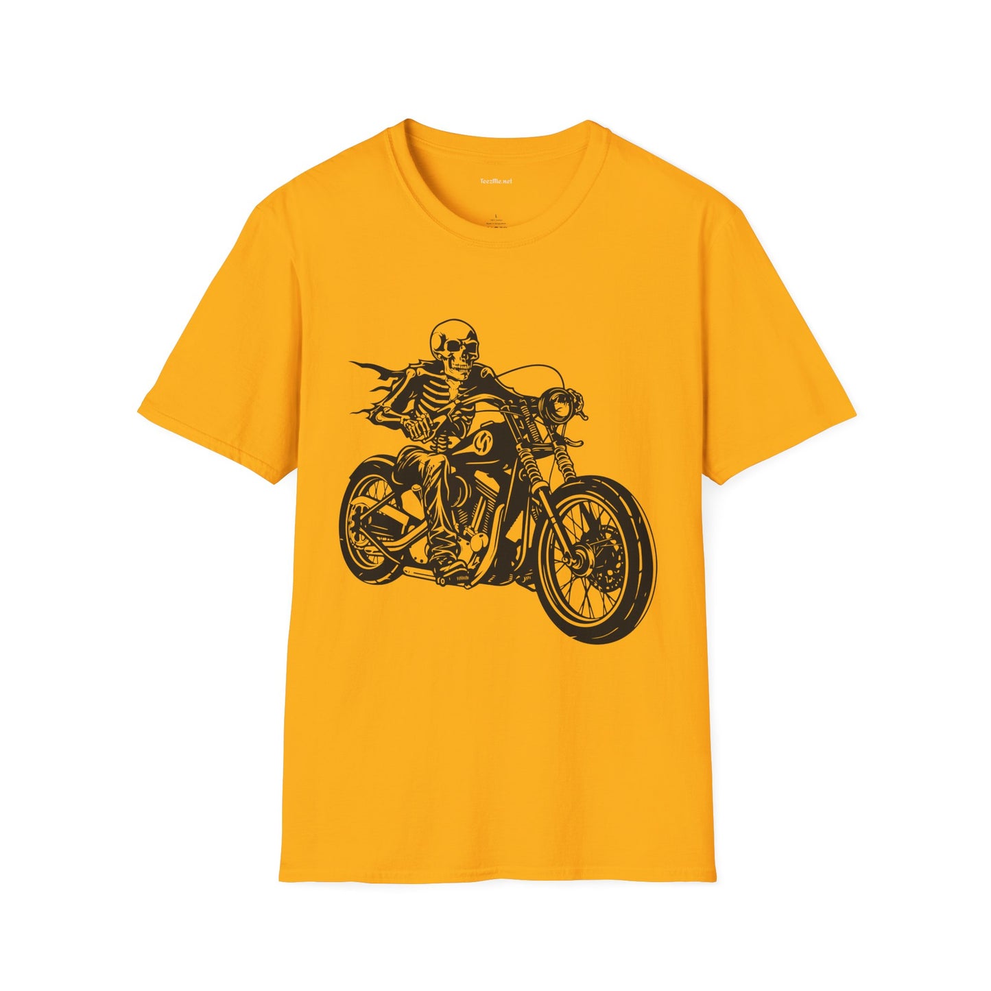 Skeleton Riding a Motorcycle Unisex Softstyle T-Shirt 100% Cotton Graphic