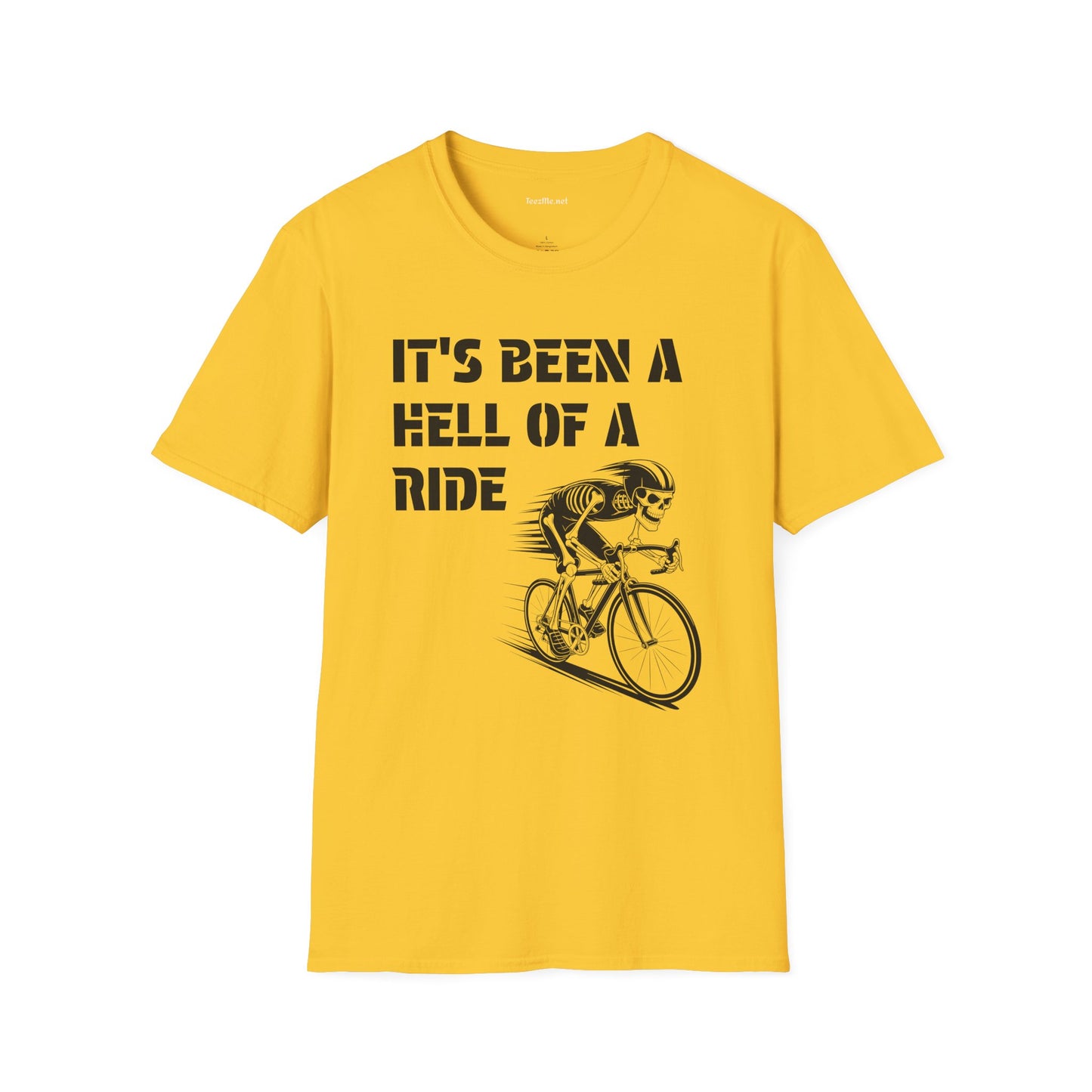 It's been a Hell of a Ride (skeleton on bicycle) Unisex Softstyle T-Shirt 100% Cotton Graphic