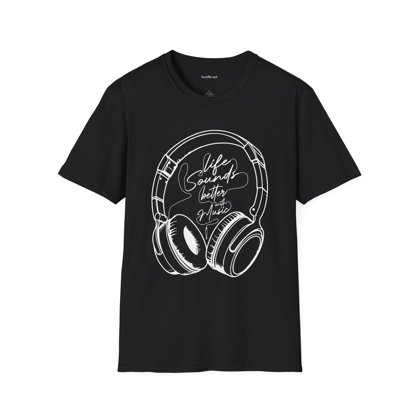Life Sounds Better with Music (white) Unisex Softstyle T-Shirt 100% Cotton Graphic