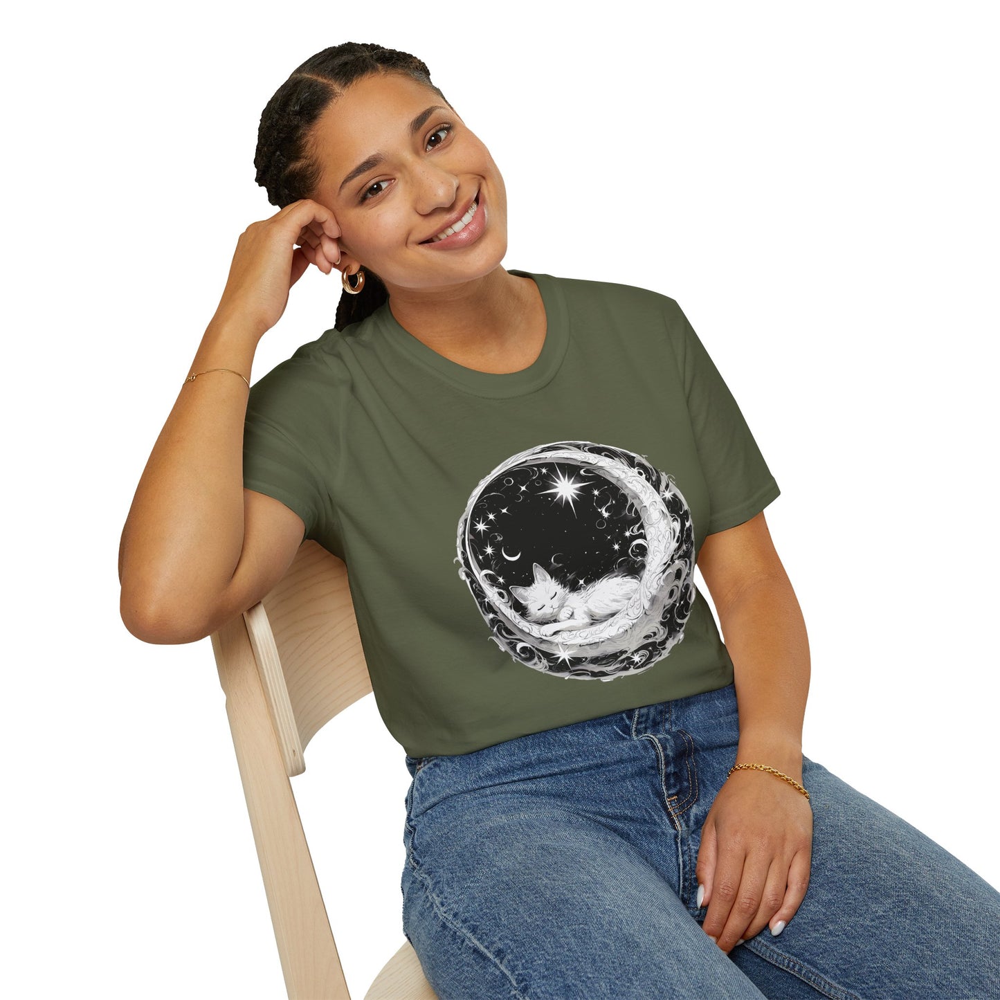 Moon Cat - Unisex Softstyle T-Shirt 100% Cotton Graphic
