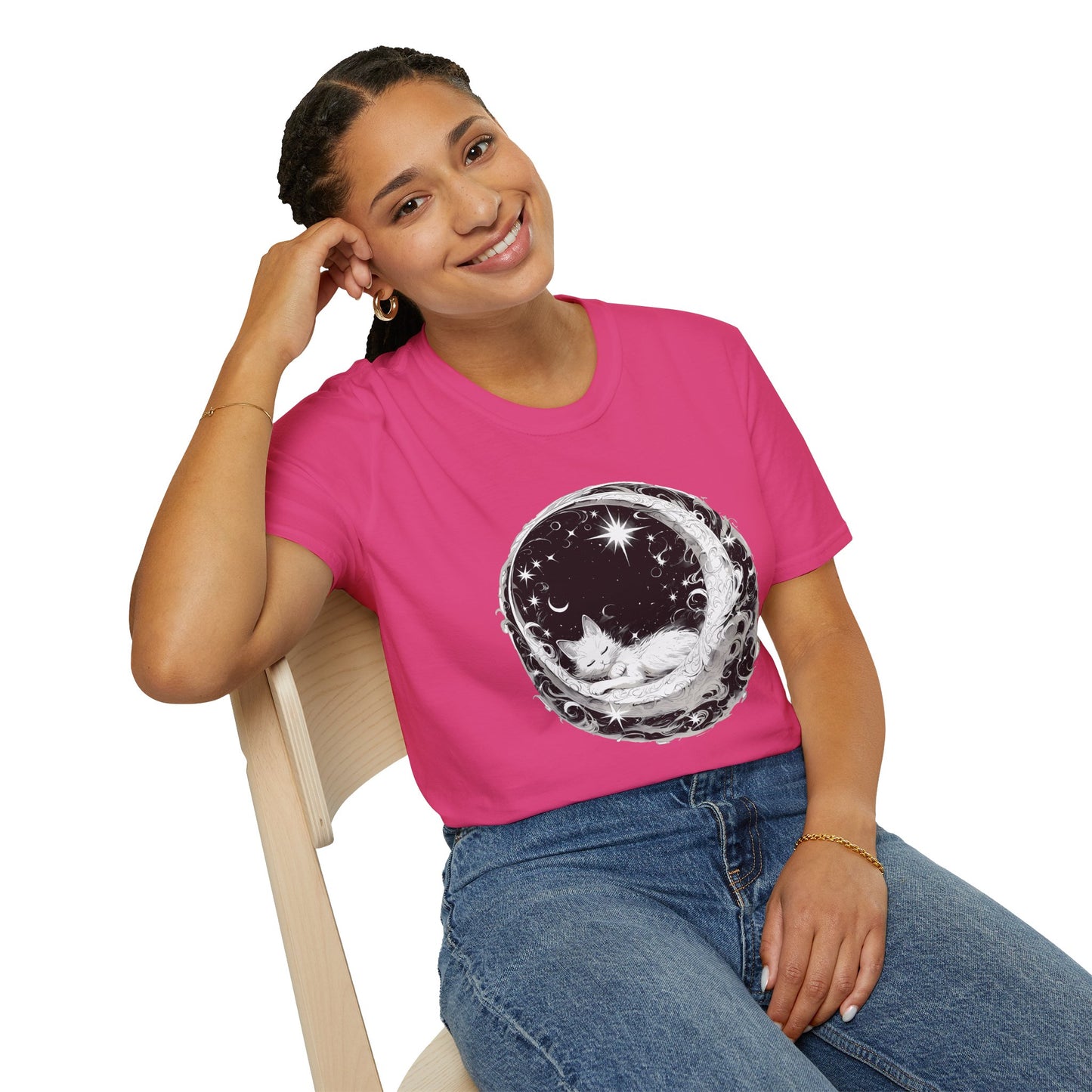 Moon Cat - Unisex Softstyle T-Shirt 100% Cotton Graphic