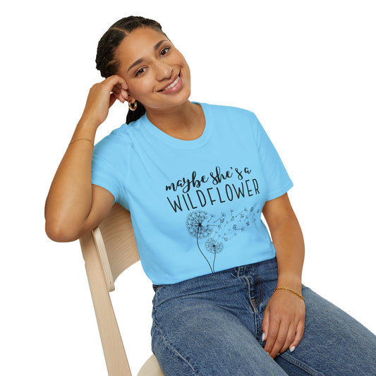 Maybe she's a Wildflower with dandelion Unisex Softstyle T-Shirt 100% Cotton Graphic