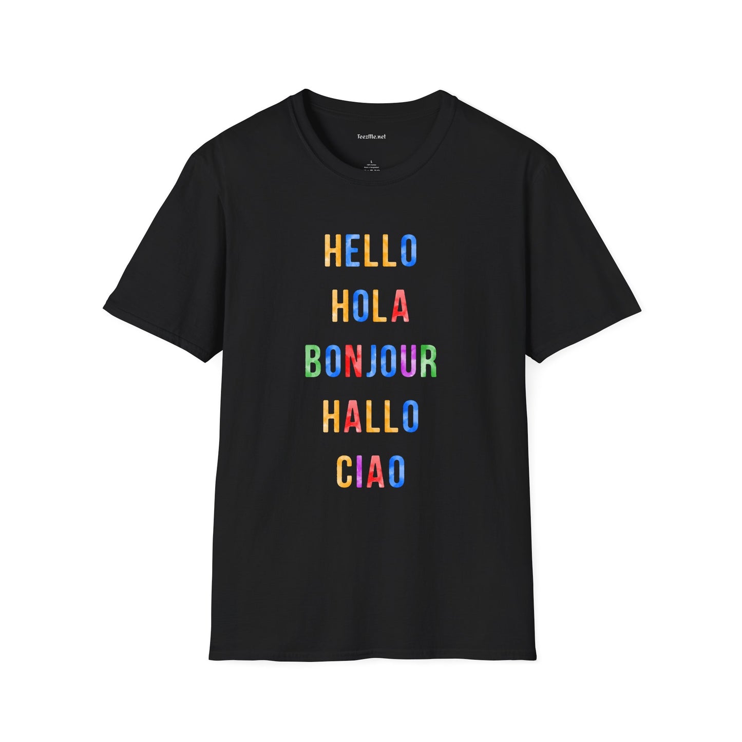 HELLO HOLA BONJOUR HALLO CIAO Unisex Softstyle T-Shirt 100% Cotton Graphic