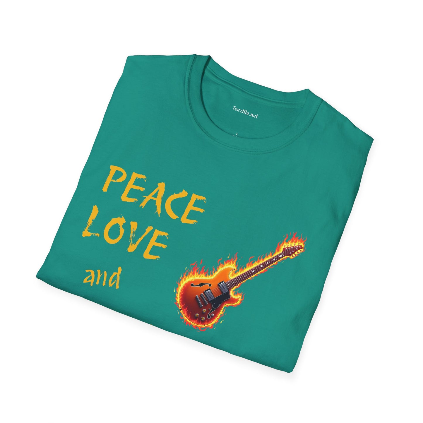 Peace Love and Rock'n Roll - Unisex Softstyle T-Shirt 100% Cotton Graphic