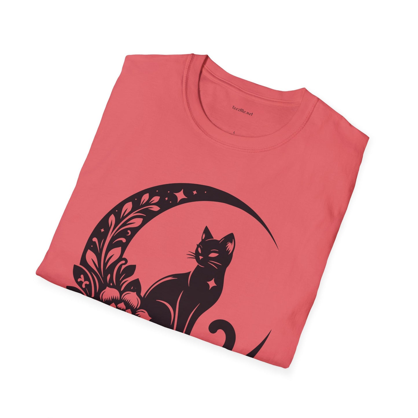 Crescent Moon Star Cat - Unisex Softstyle T-Shirt 100% Cotton Graphic