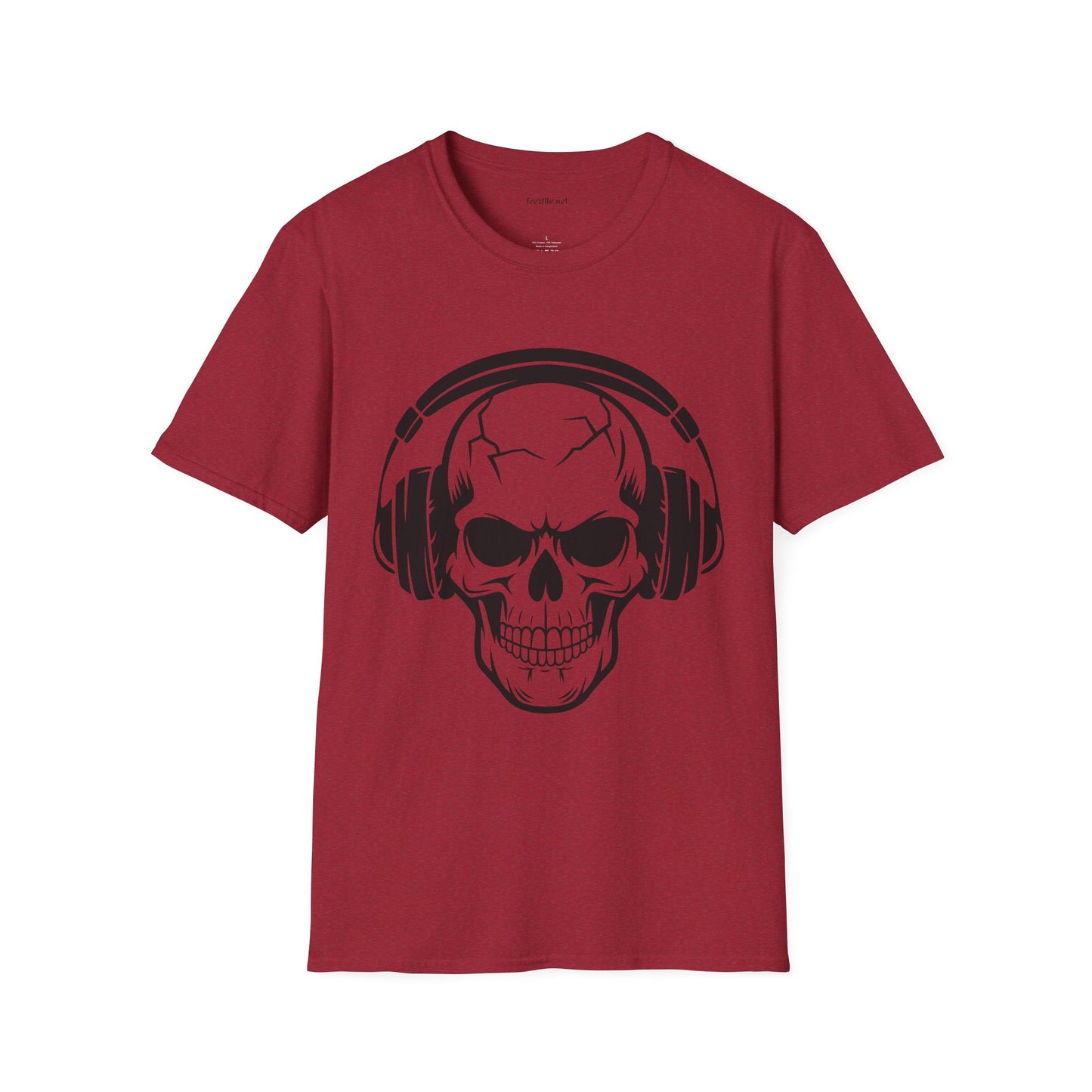 Skull wearing Headphones- Unisex Softstyle T-Shirt 100% Cotton Graphic