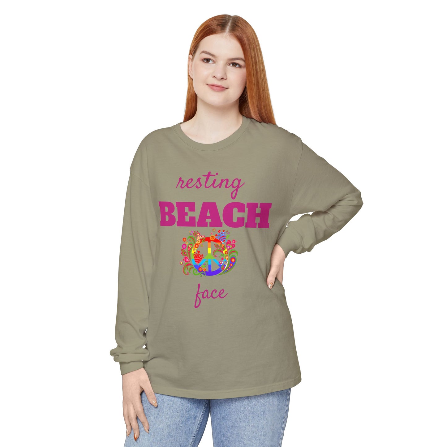 Resting Beach Face - Unisex Garment-dyed Long Sleeve T-Shirt