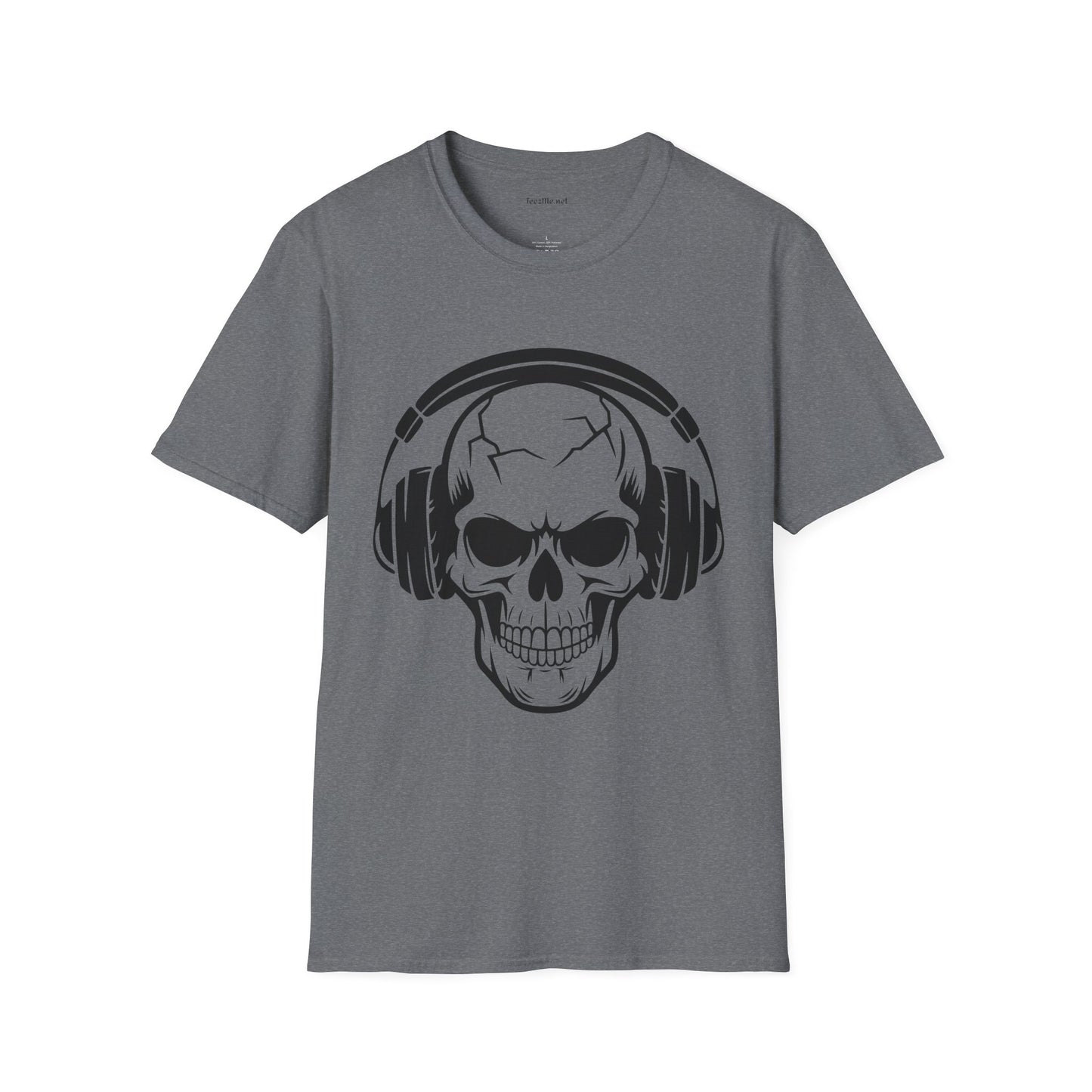 Skull wearing Headphones- Unisex Softstyle T-Shirt 100% Cotton Graphic