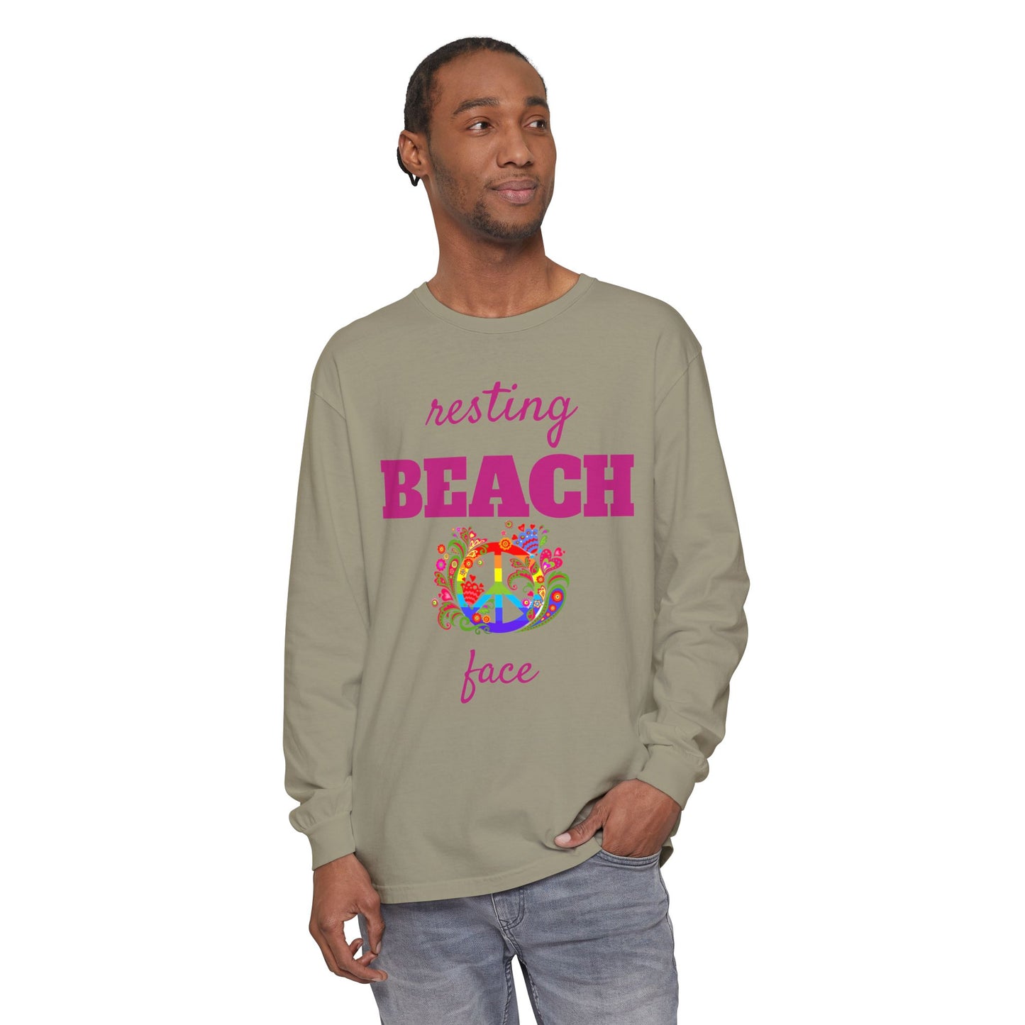 Resting Beach Face - Unisex Garment-dyed Long Sleeve T-Shirt