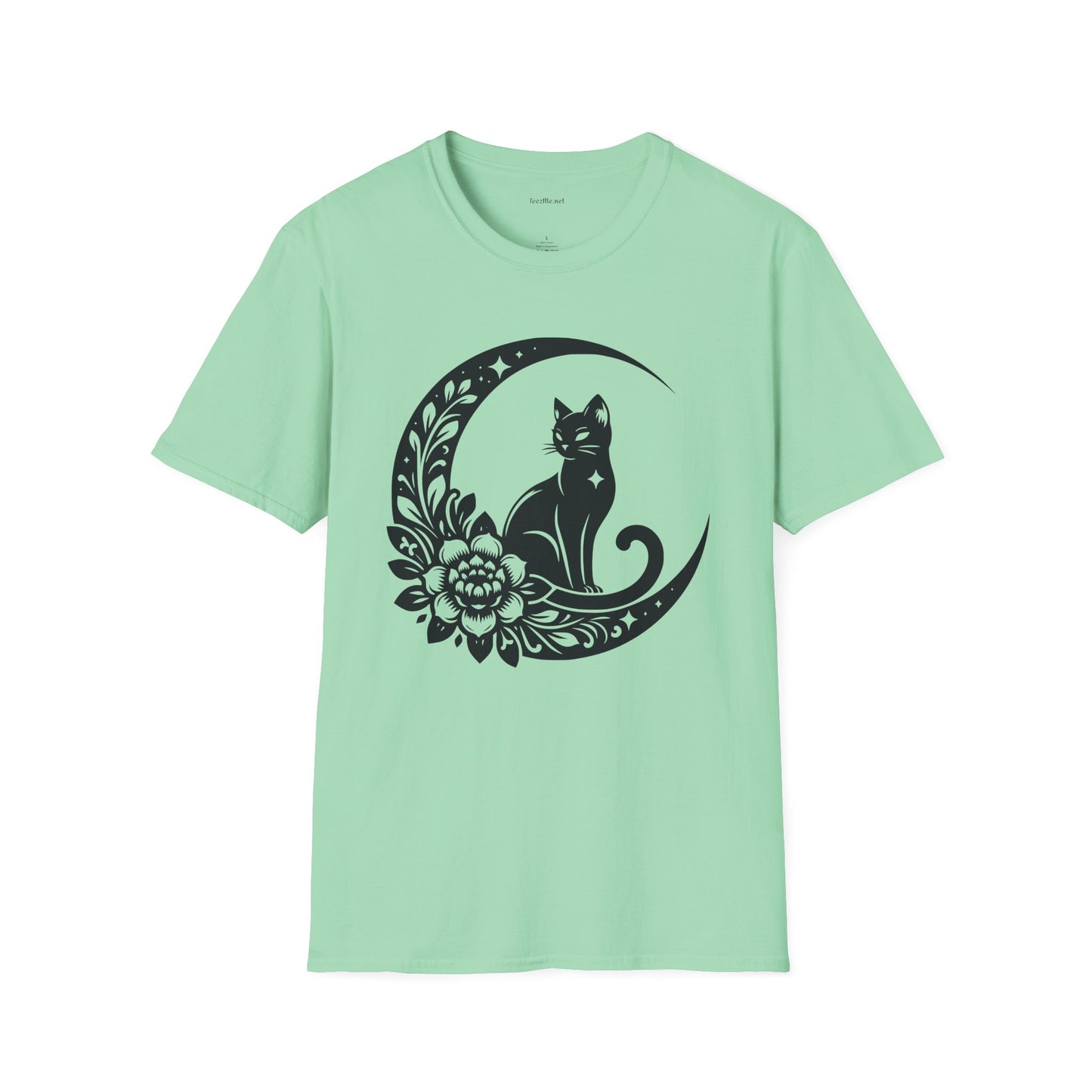 Crescent Moon Star Cat - Unisex Softstyle T-Shirt 100% Cotton Graphic